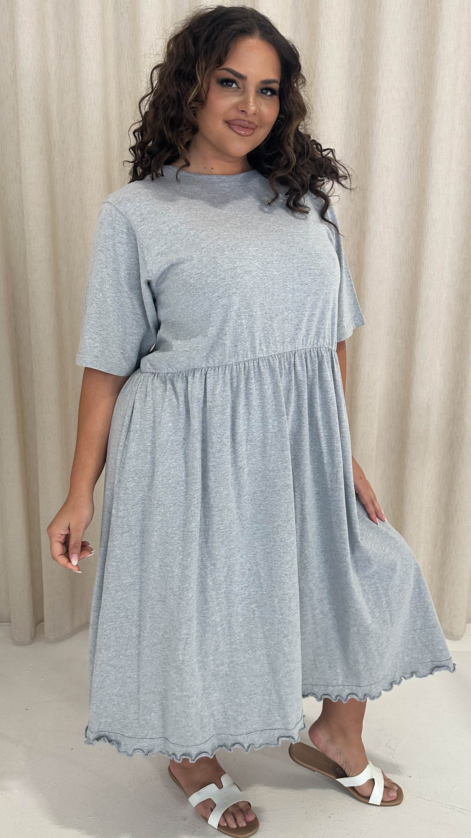 CurveWow Lettuce Hem Midi Dress Grey Marl - Image 6