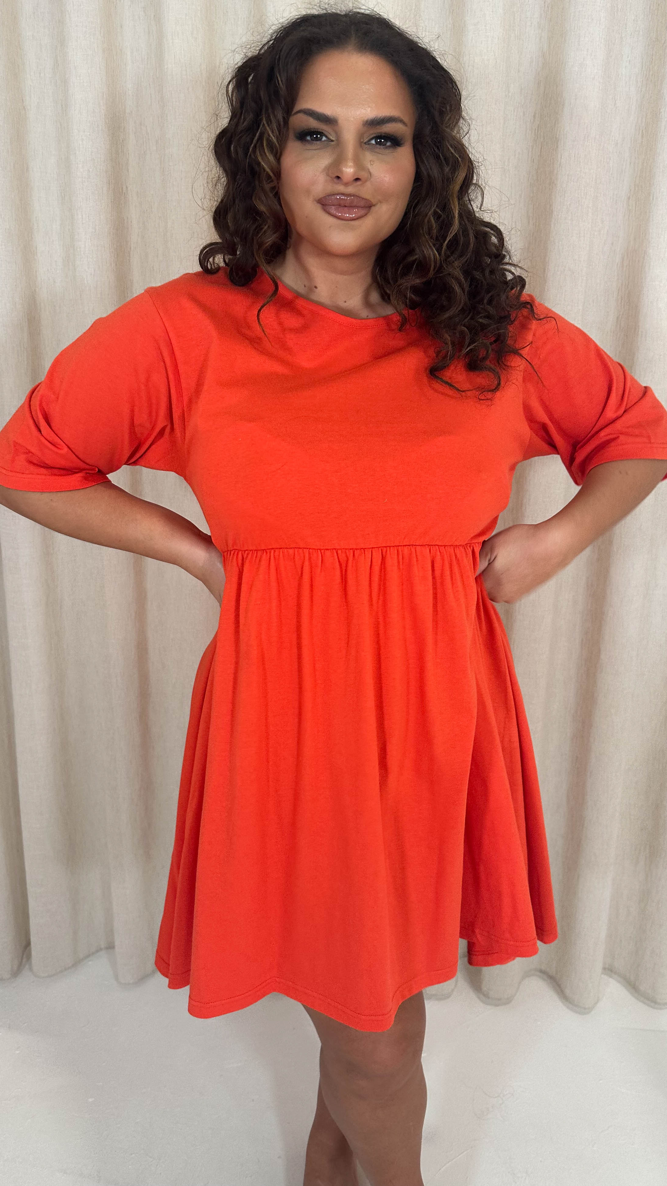 CurveWow Smock Mini Dress Red/Orange - Image 5