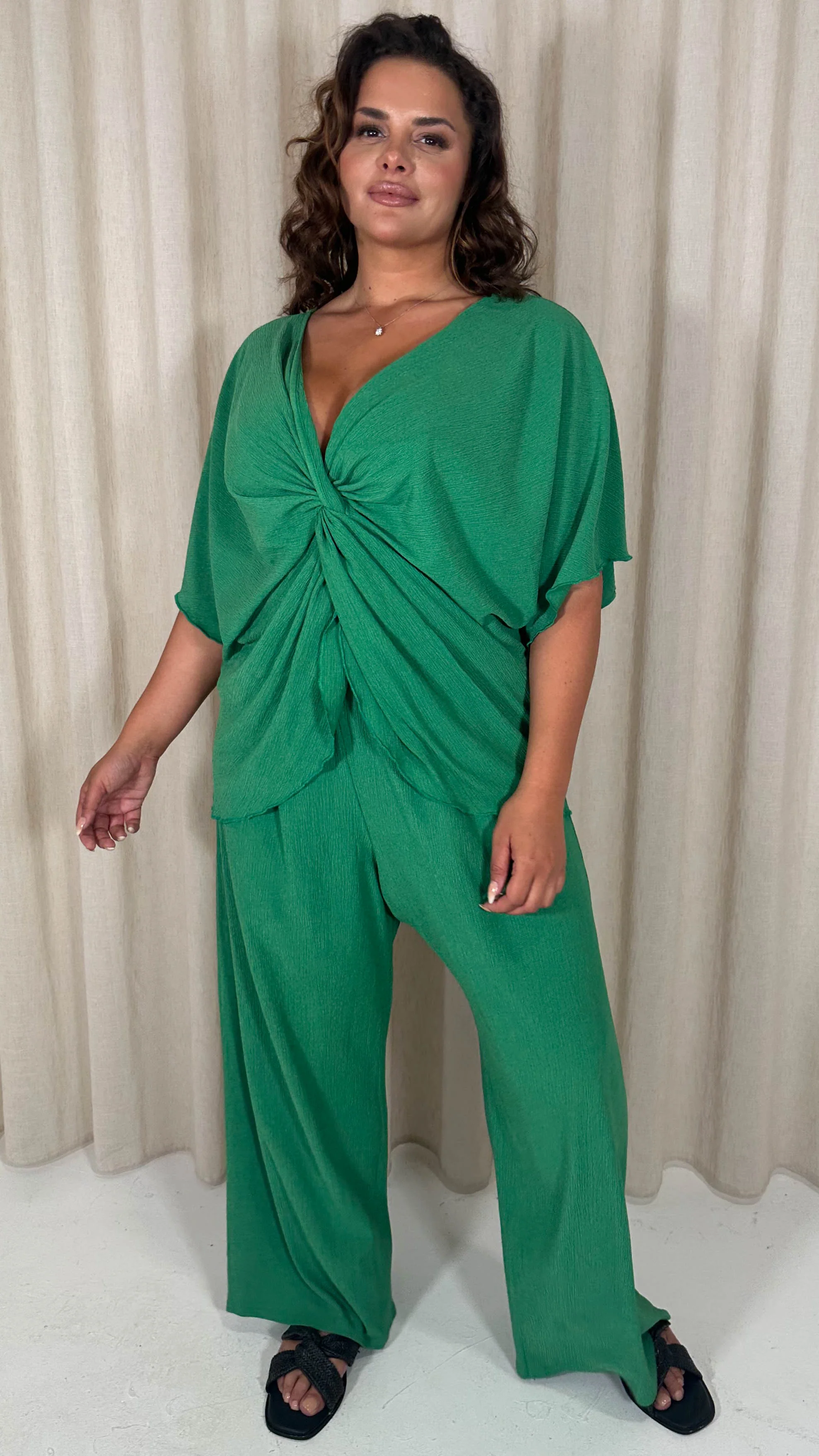 CurveWow Textured Twist Front Top Green - Image 6
