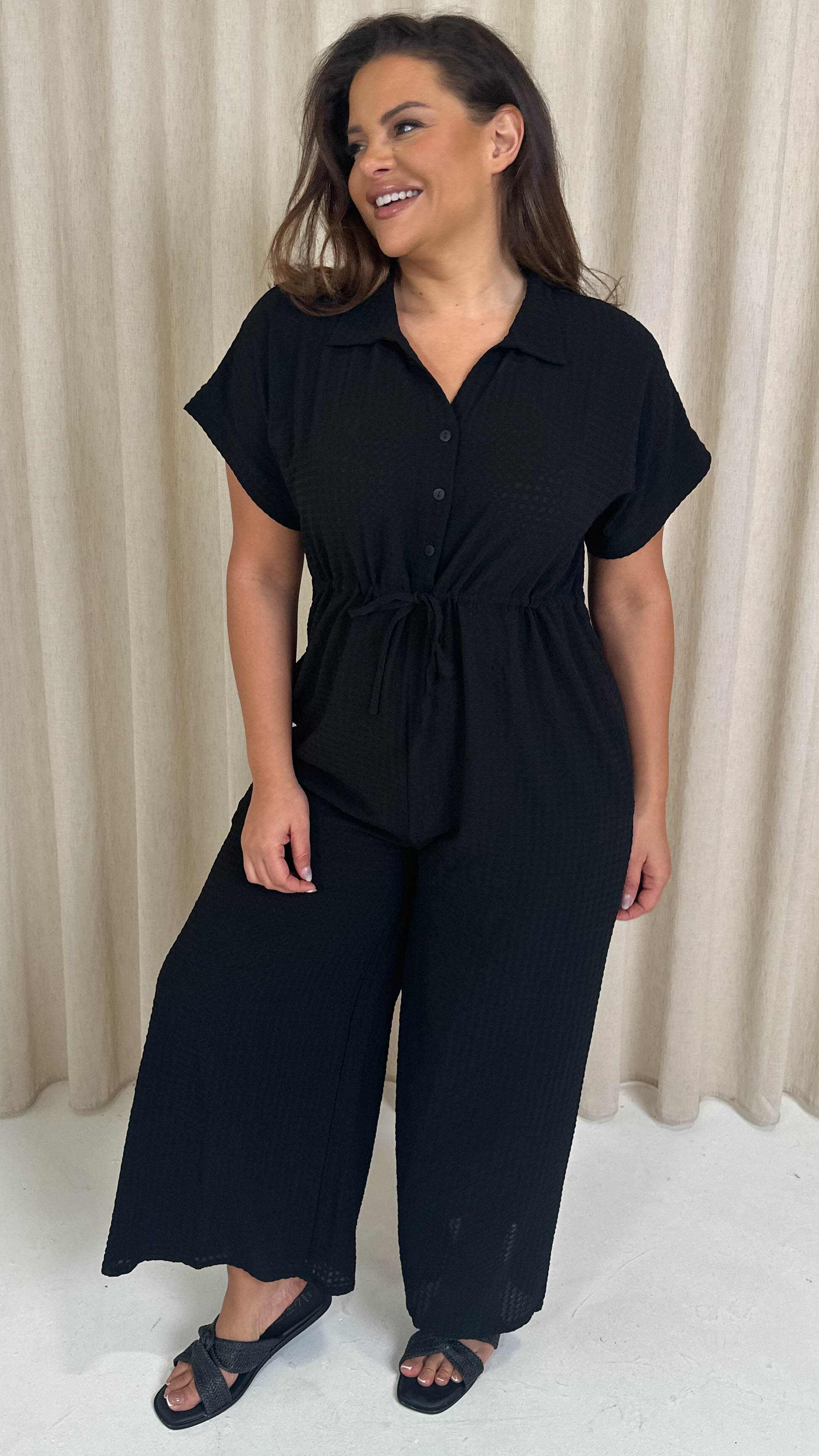 CurveWow Textured Utility Jumpsuit Black - Image 3