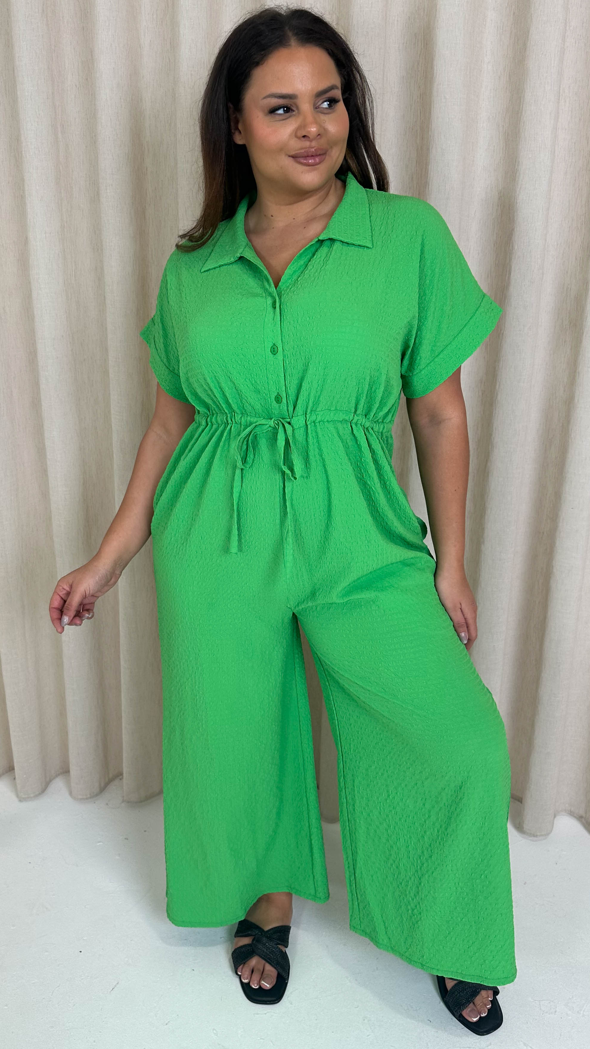 CurveWow Textured Utility Jumpsuit Green - Image 4