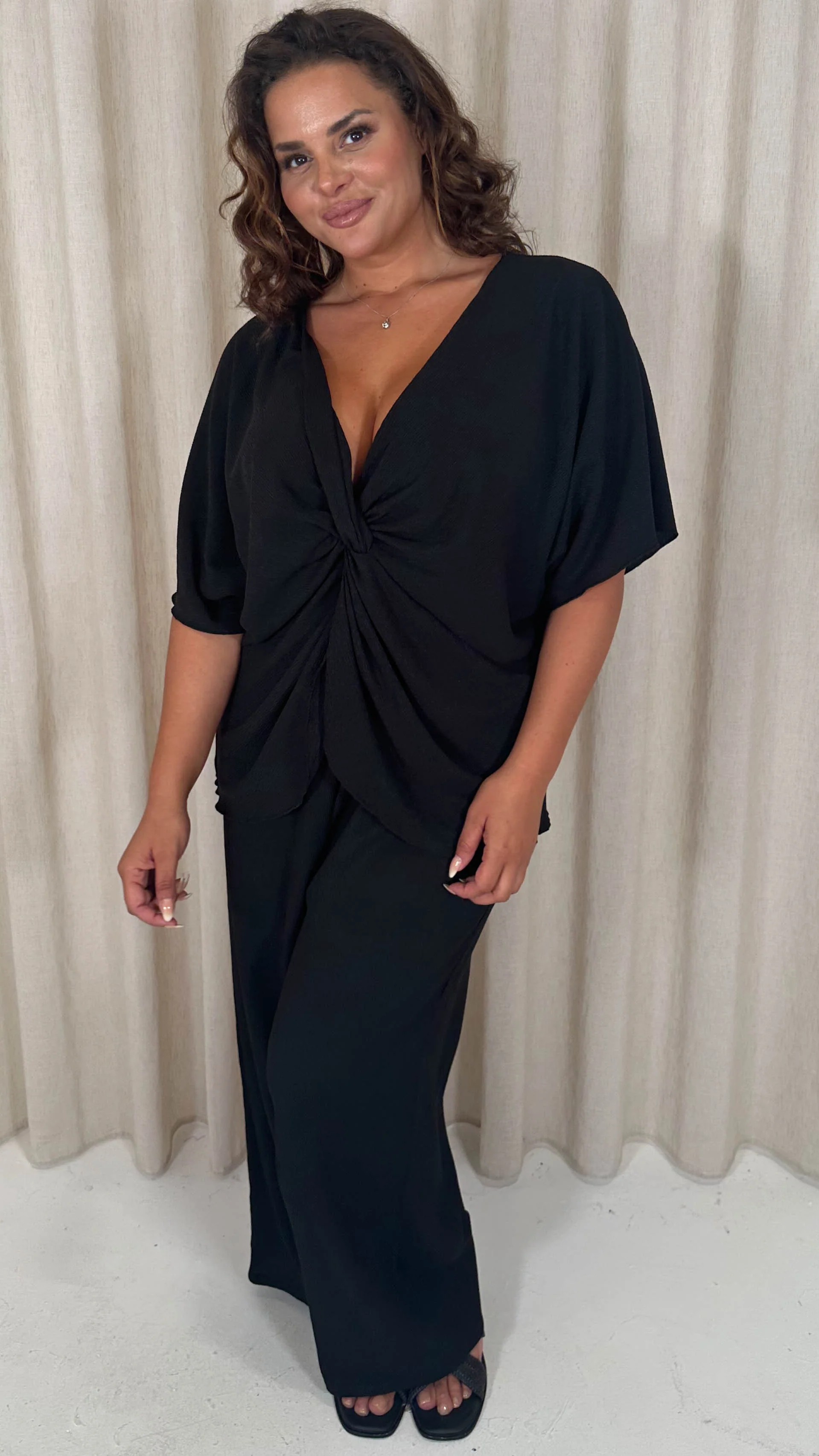 CurveWow Textured Wide Leg Trouser Black - Image 5