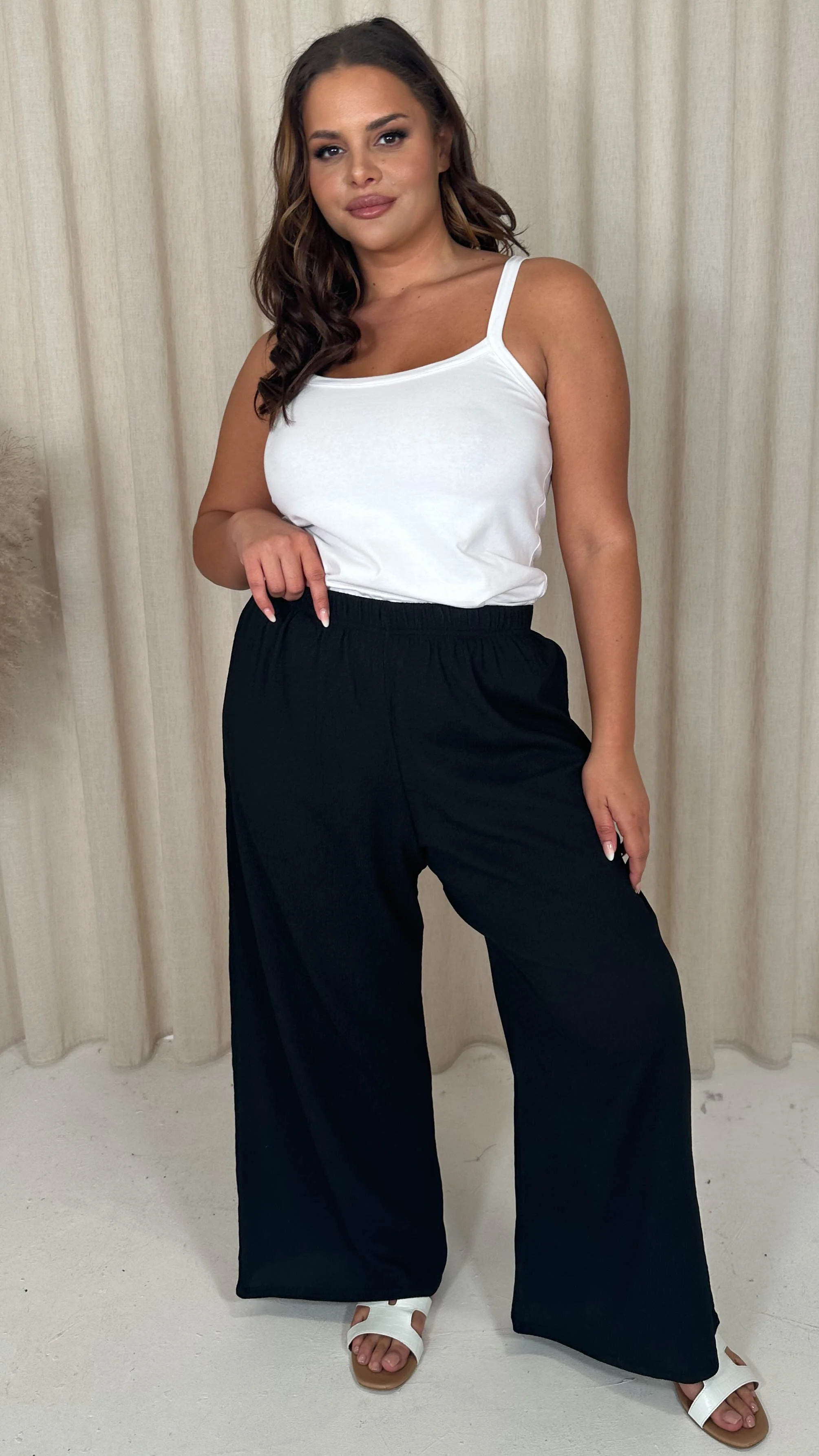 CurveWow Textured Wide Leg Trouser Black - Image 7