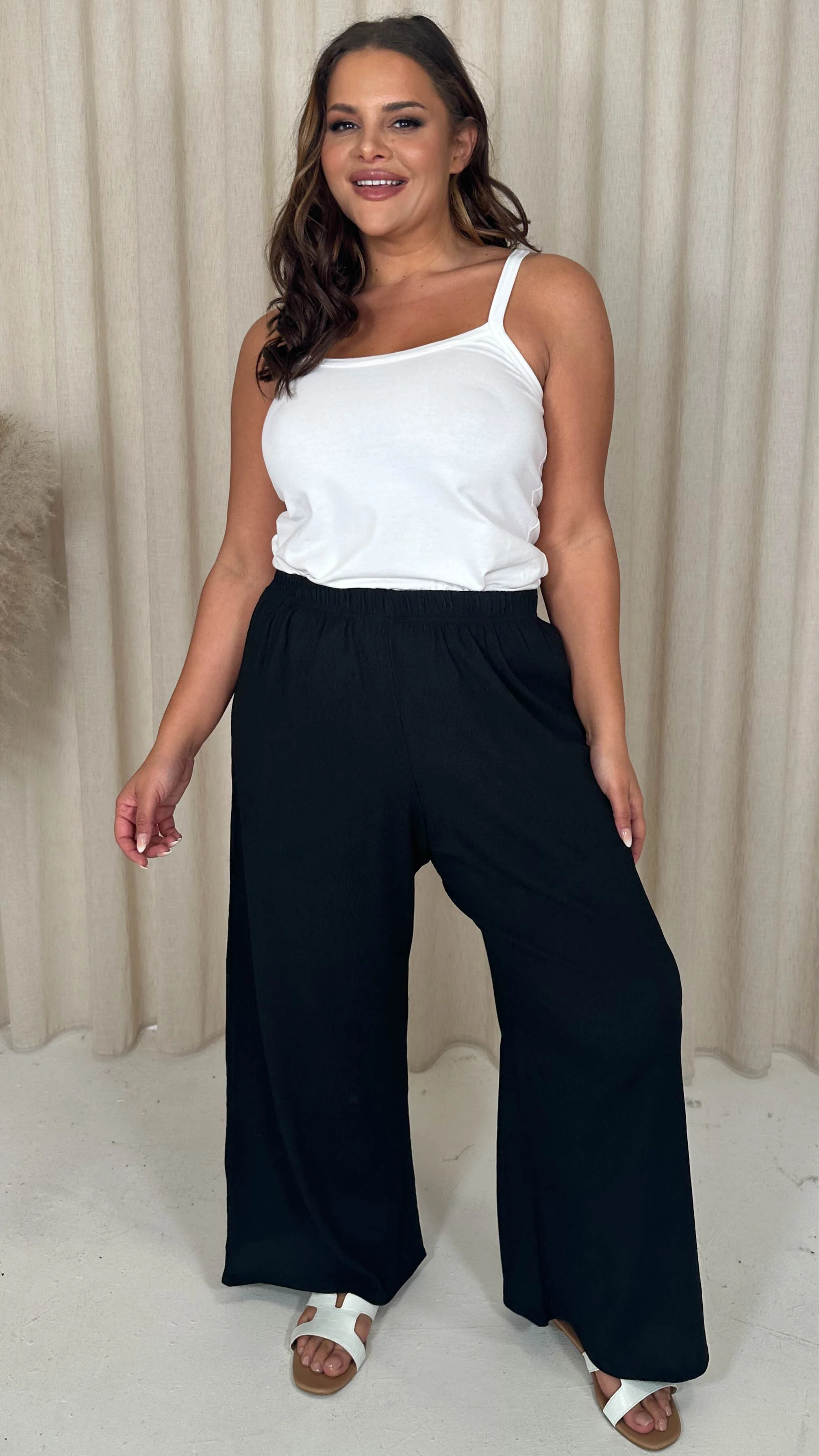 CurveWow Textured Wide Leg Trouser Black - Image 8
