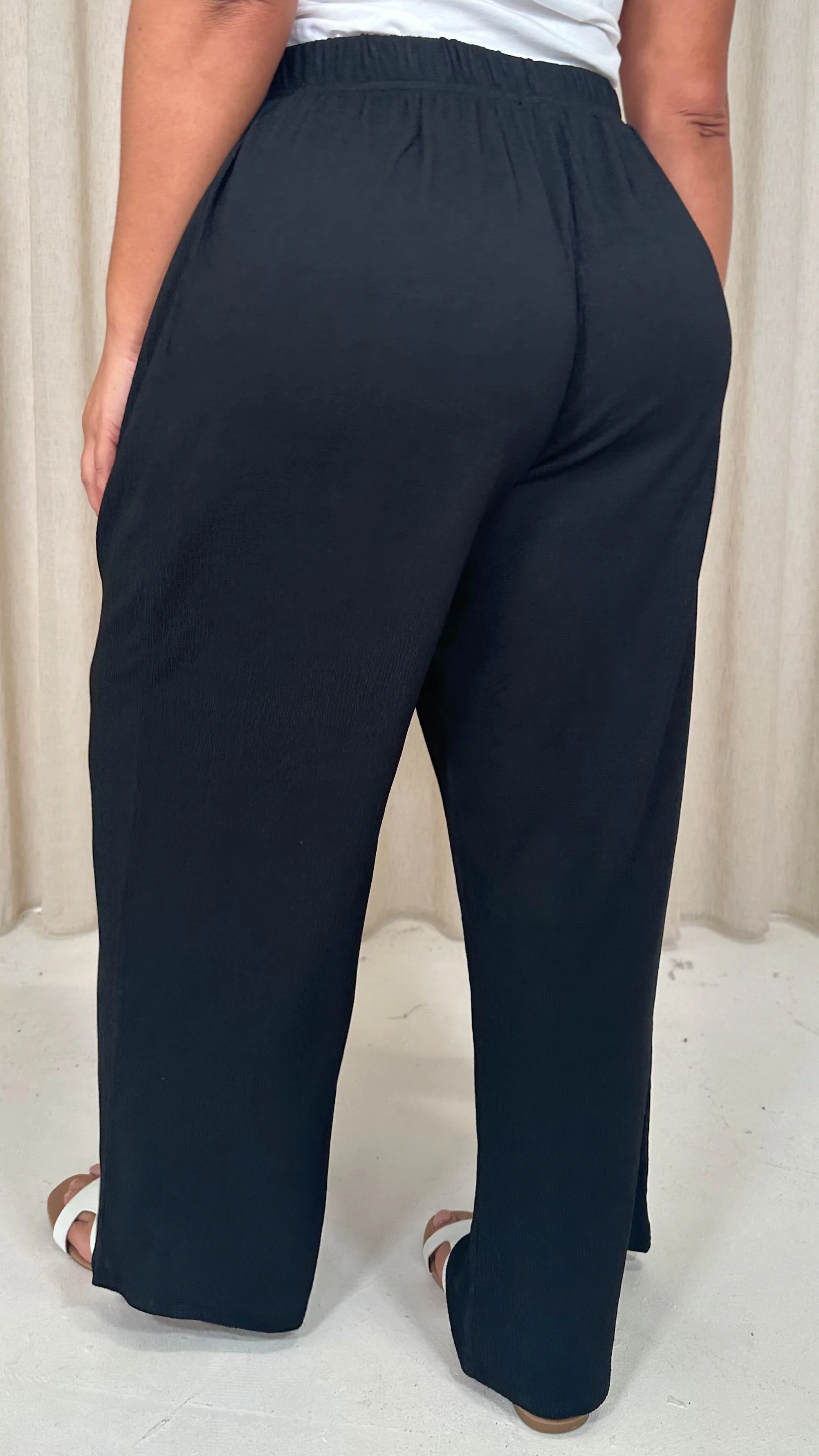 CurveWow Textured Wide Leg Trouser Black - Image 9