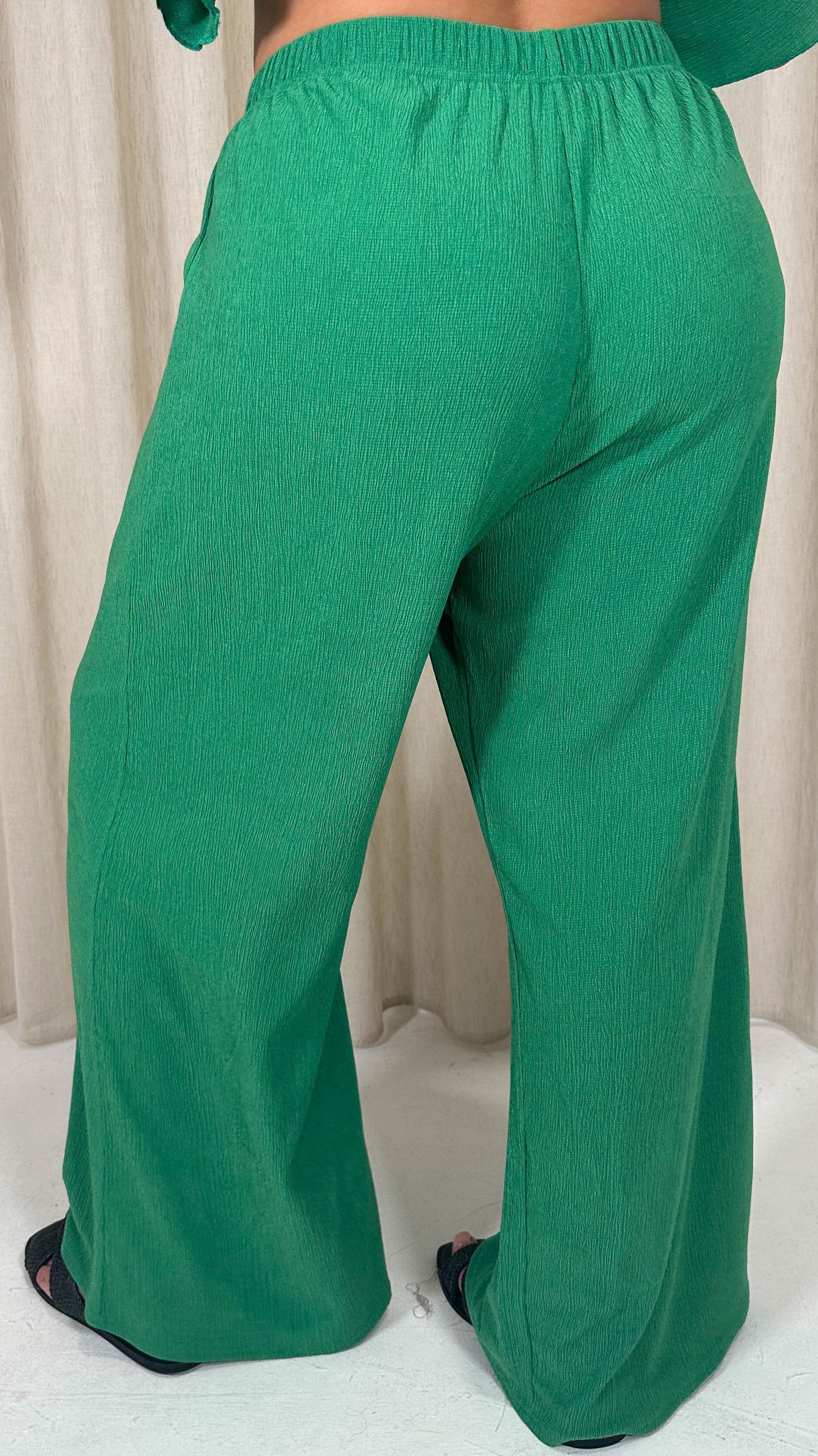 CurveWow Textured Wide Leg Trouser Green - Image 8