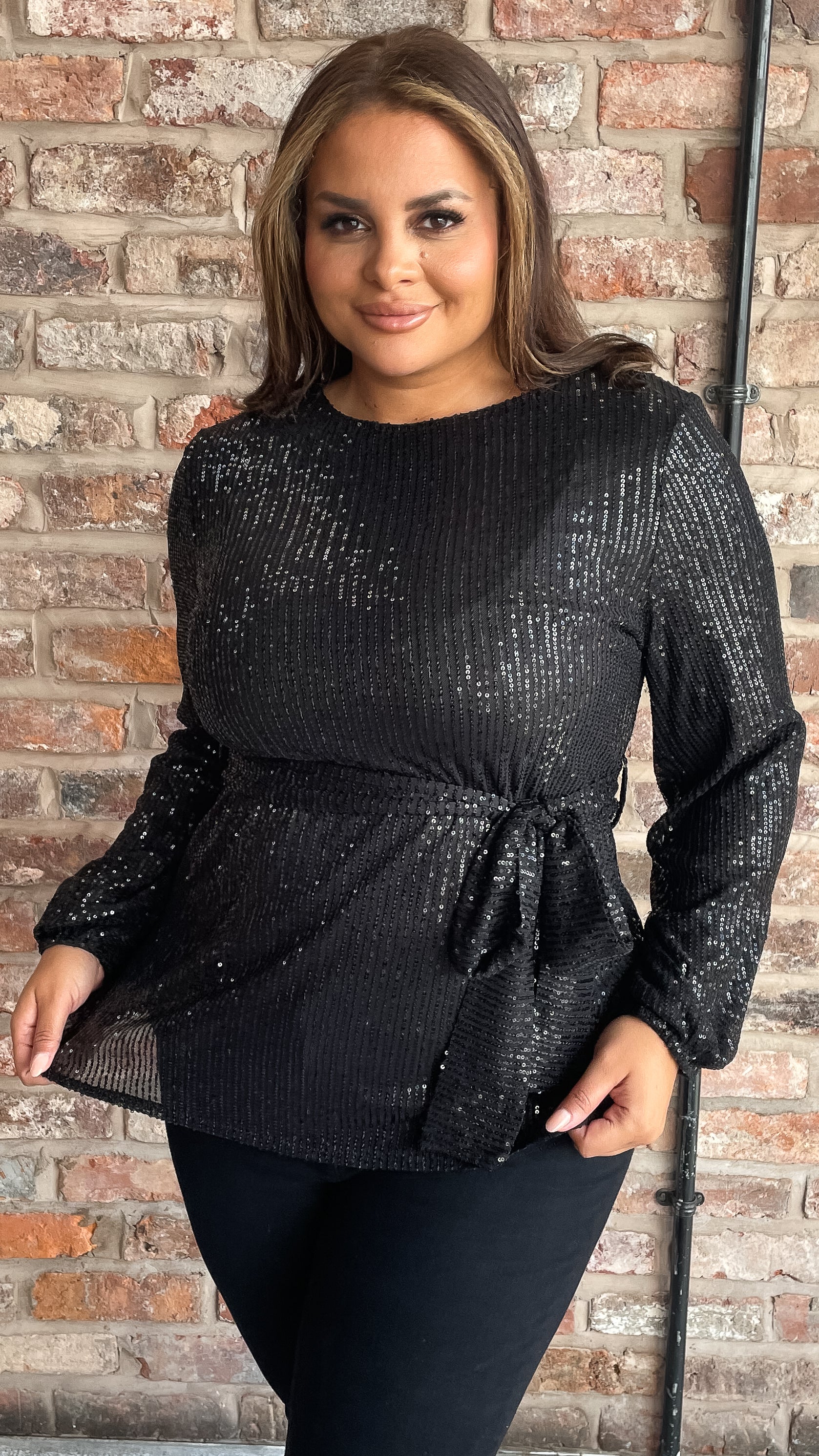 CurveWow Tie Belt Sequin Tunic Black - Image 4