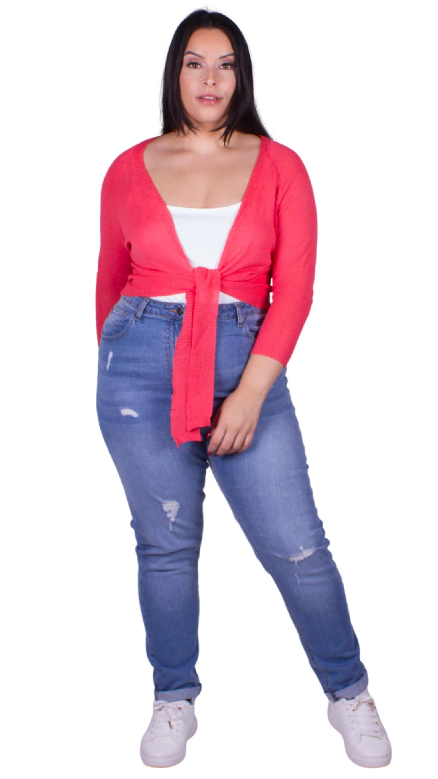 CurveWow Tie Front Shrug Coral - Image 2