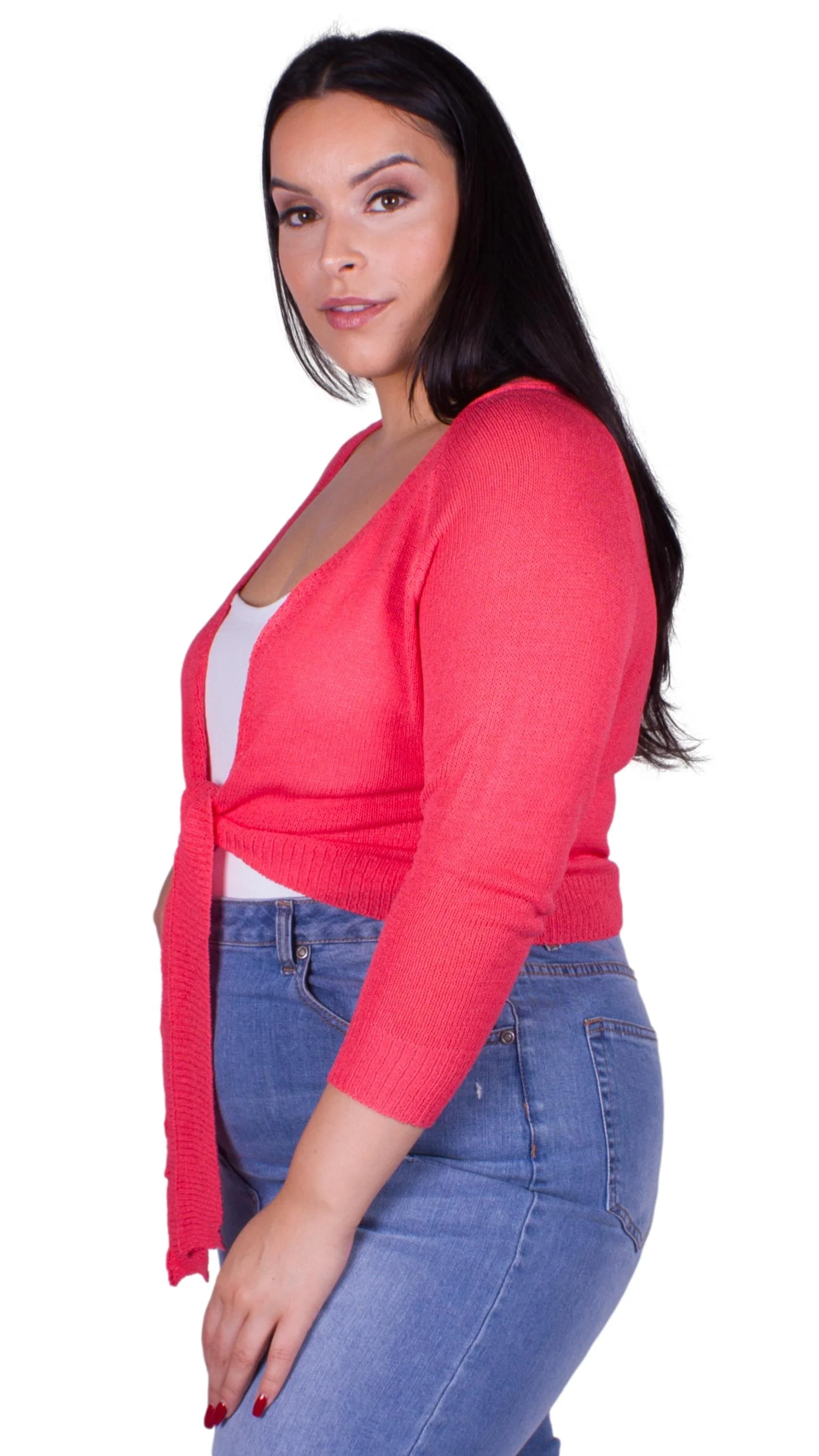 CurveWow Tie Front Shrug Coral - Image 5