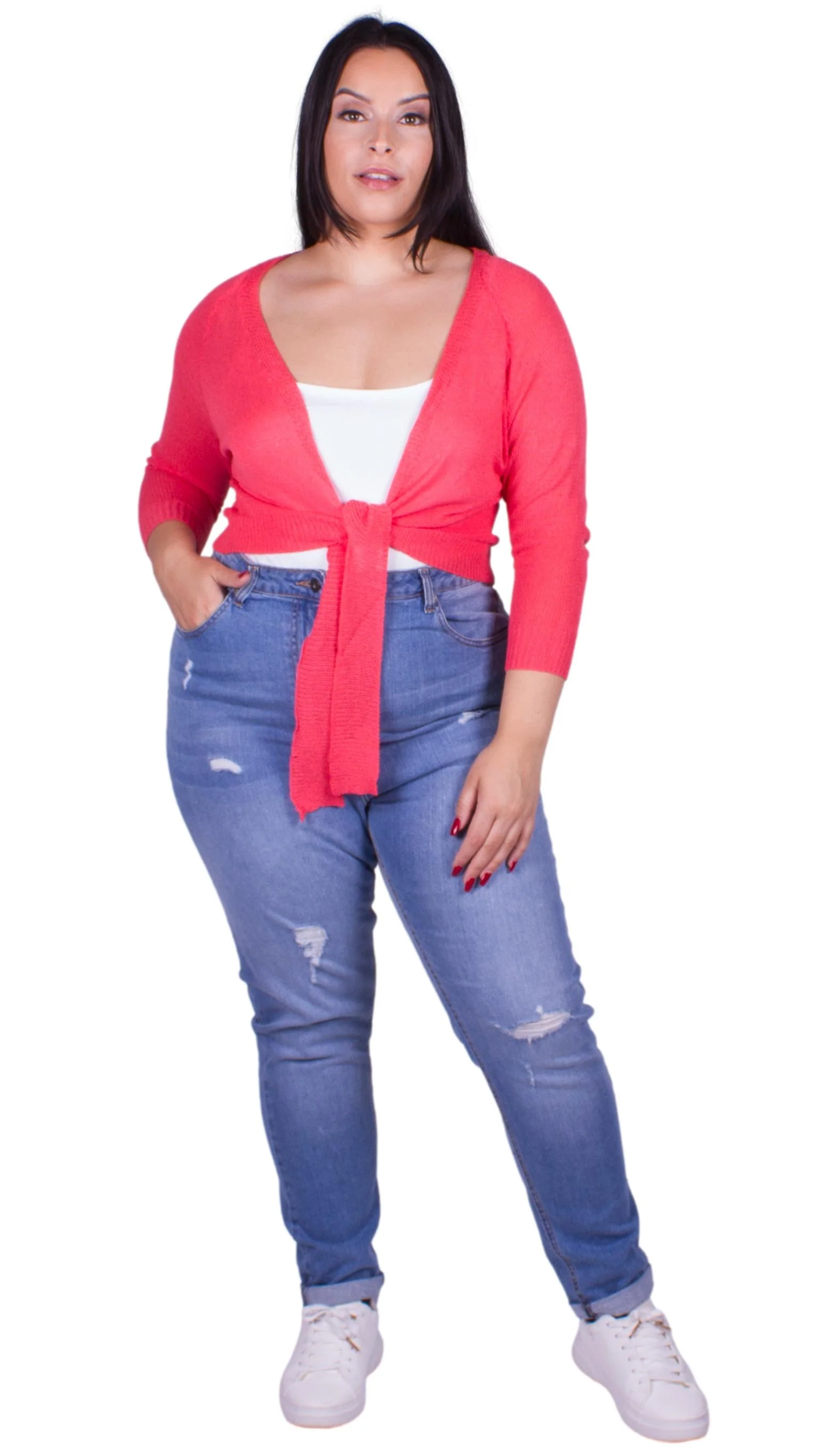 CurveWow Tie Front Shrug Coral - Image 6