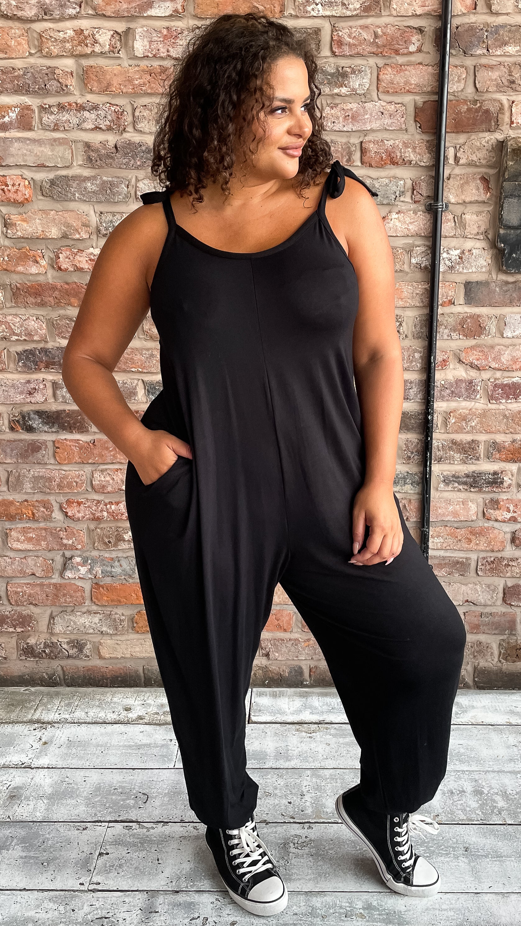 CurveWow Tie Strap Harem Jumpsuit Black - Image 3