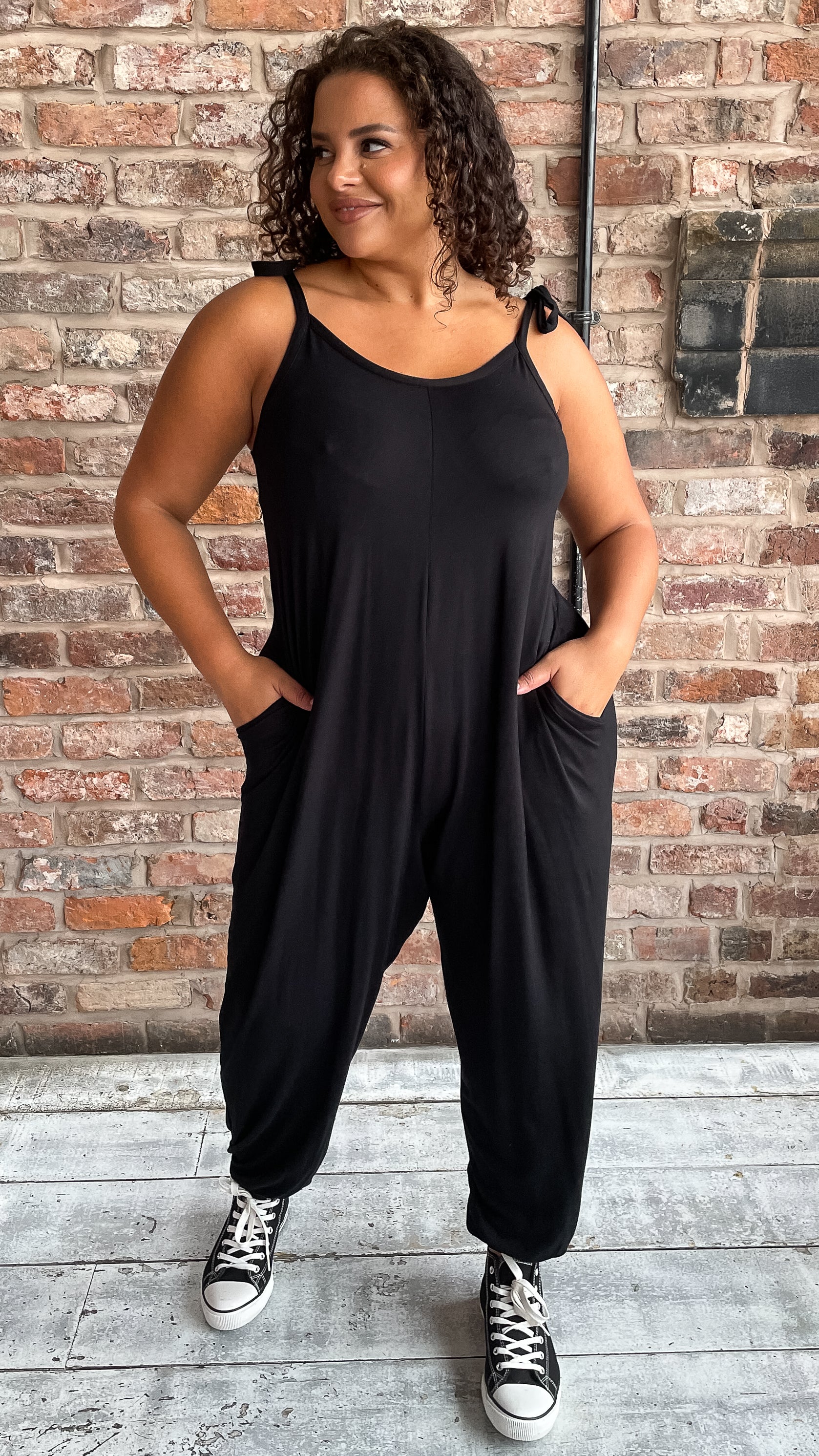 CurveWow Tie Strap Harem Jumpsuit Black - Image 4