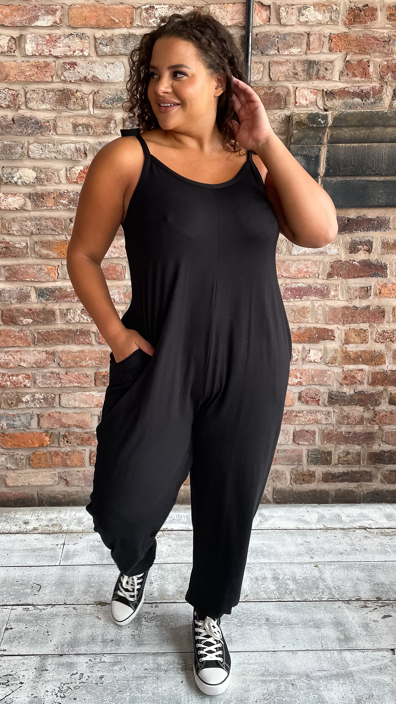 CurveWow Tie Strap Harem Jumpsuit Black - Image 6