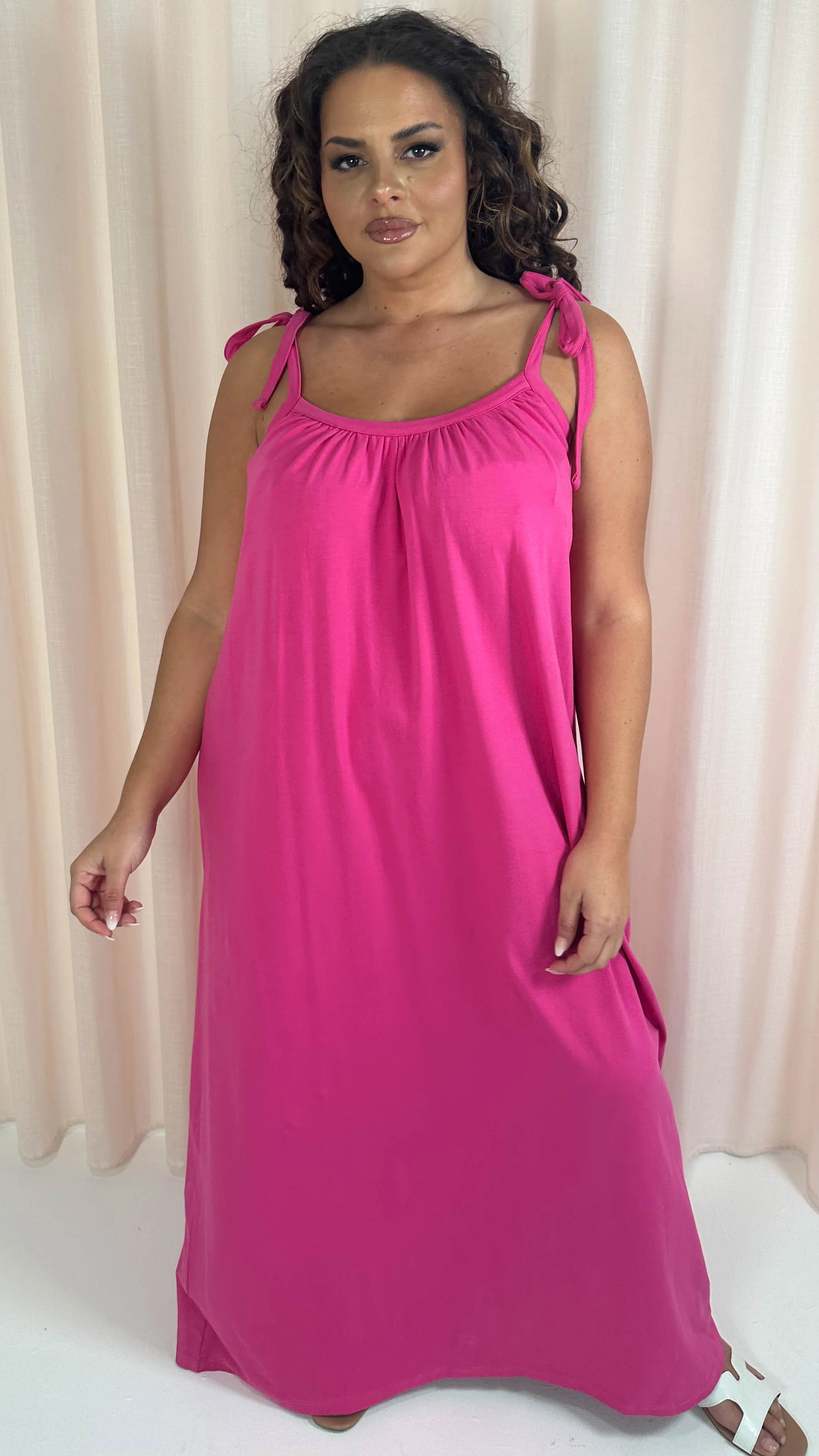 CurveWow Tie Strap Maxi Dress Fuchsia - Image 7