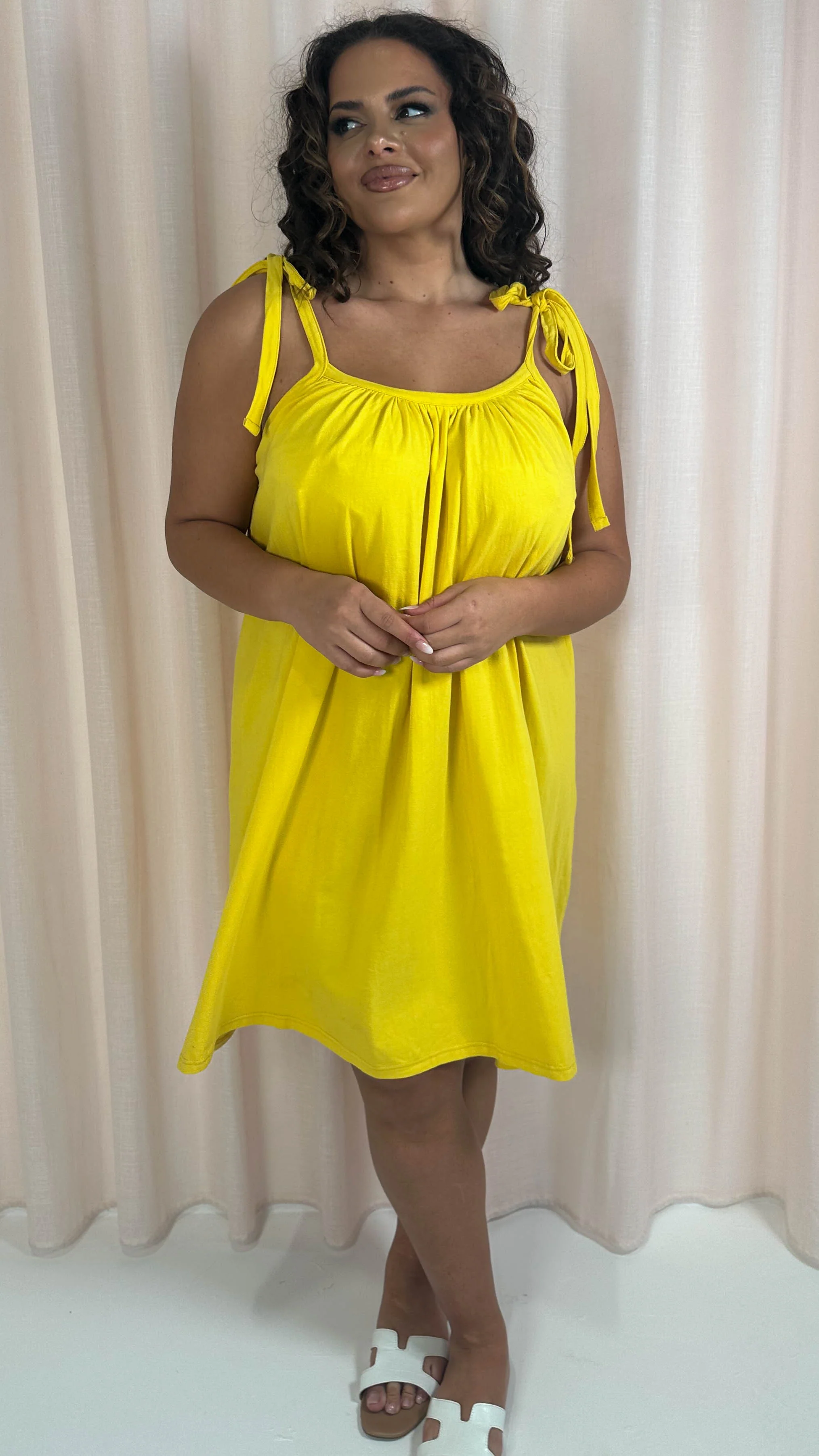 CurveWow Tie Strap Mini Dress Yellow - Image 6