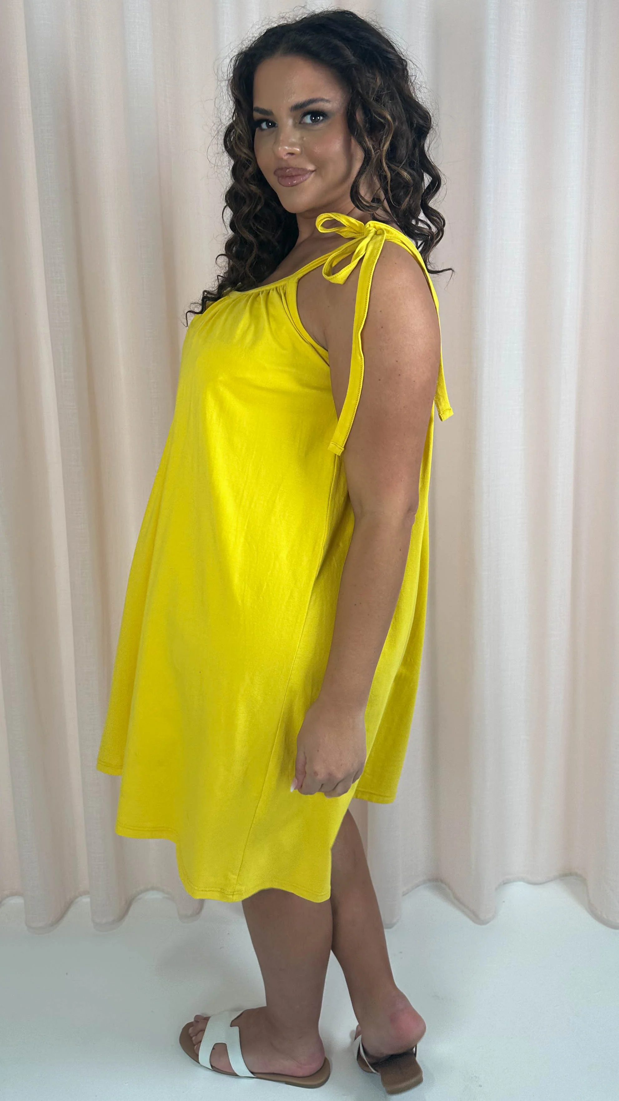 CurveWow Tie Strap Mini Dress Yellow - Image 7