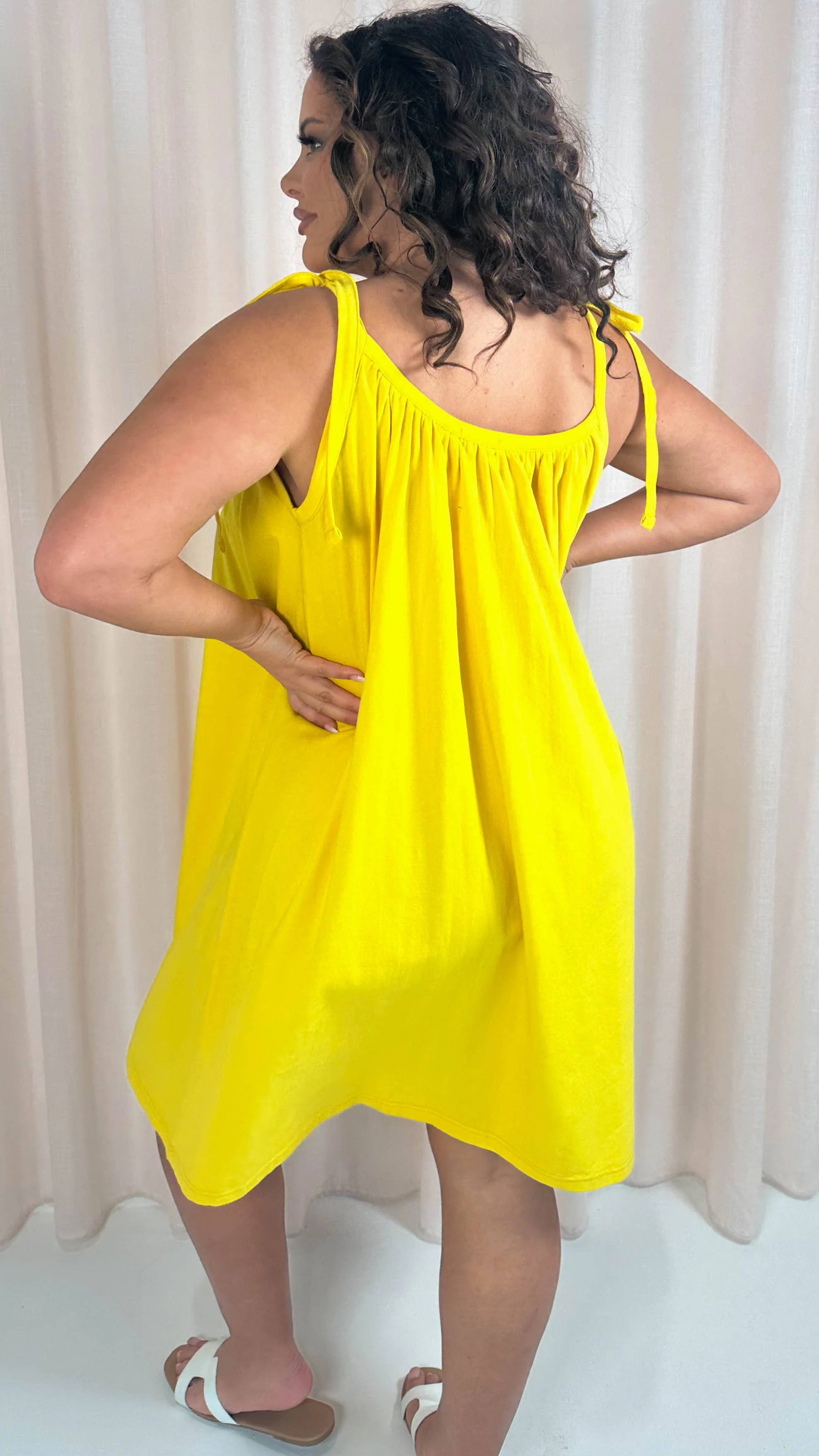 CurveWow Tie Strap Mini Dress Yellow - Image 8