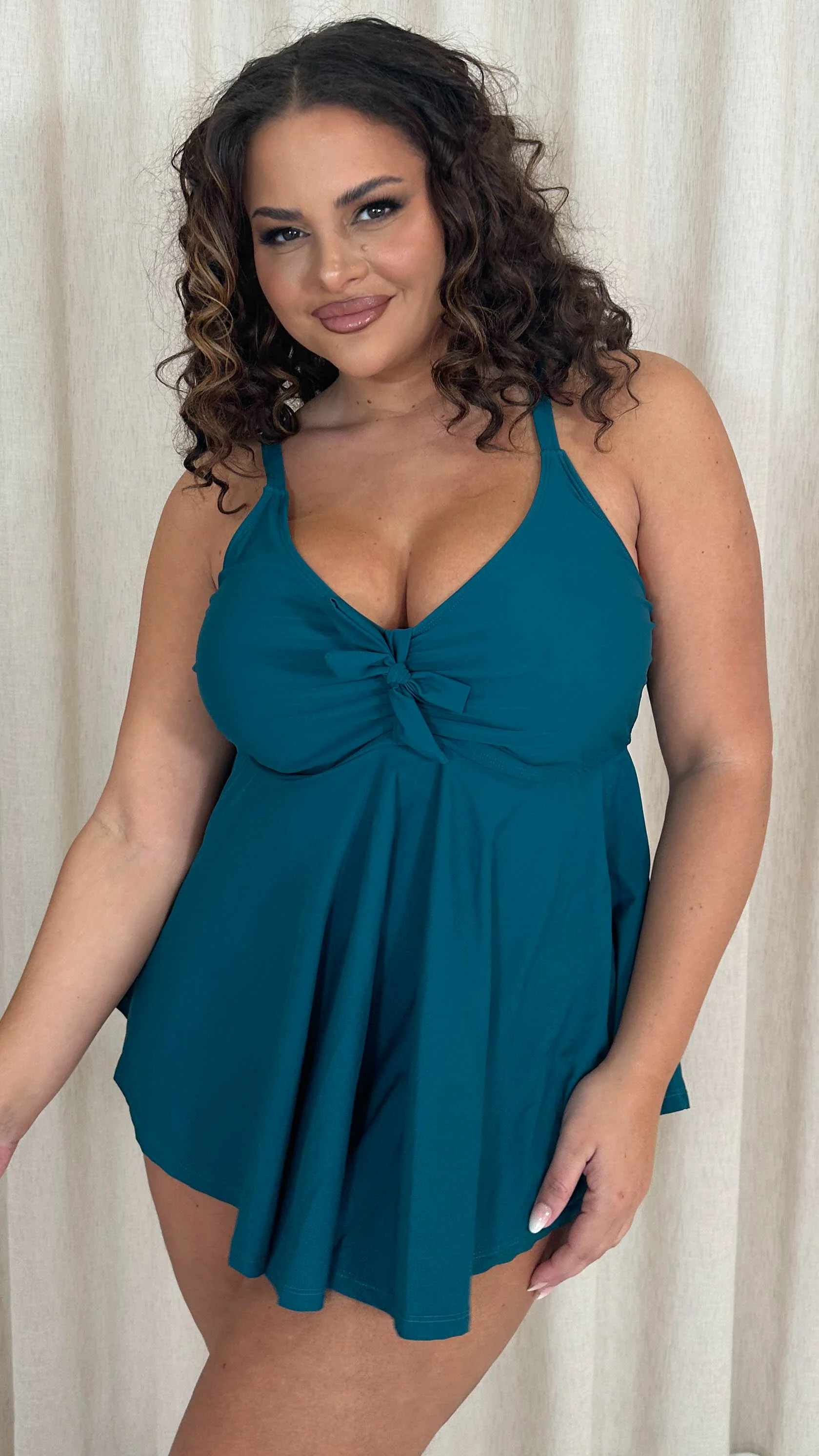 CurveWow Tie Tankini Top Teal - Image 3