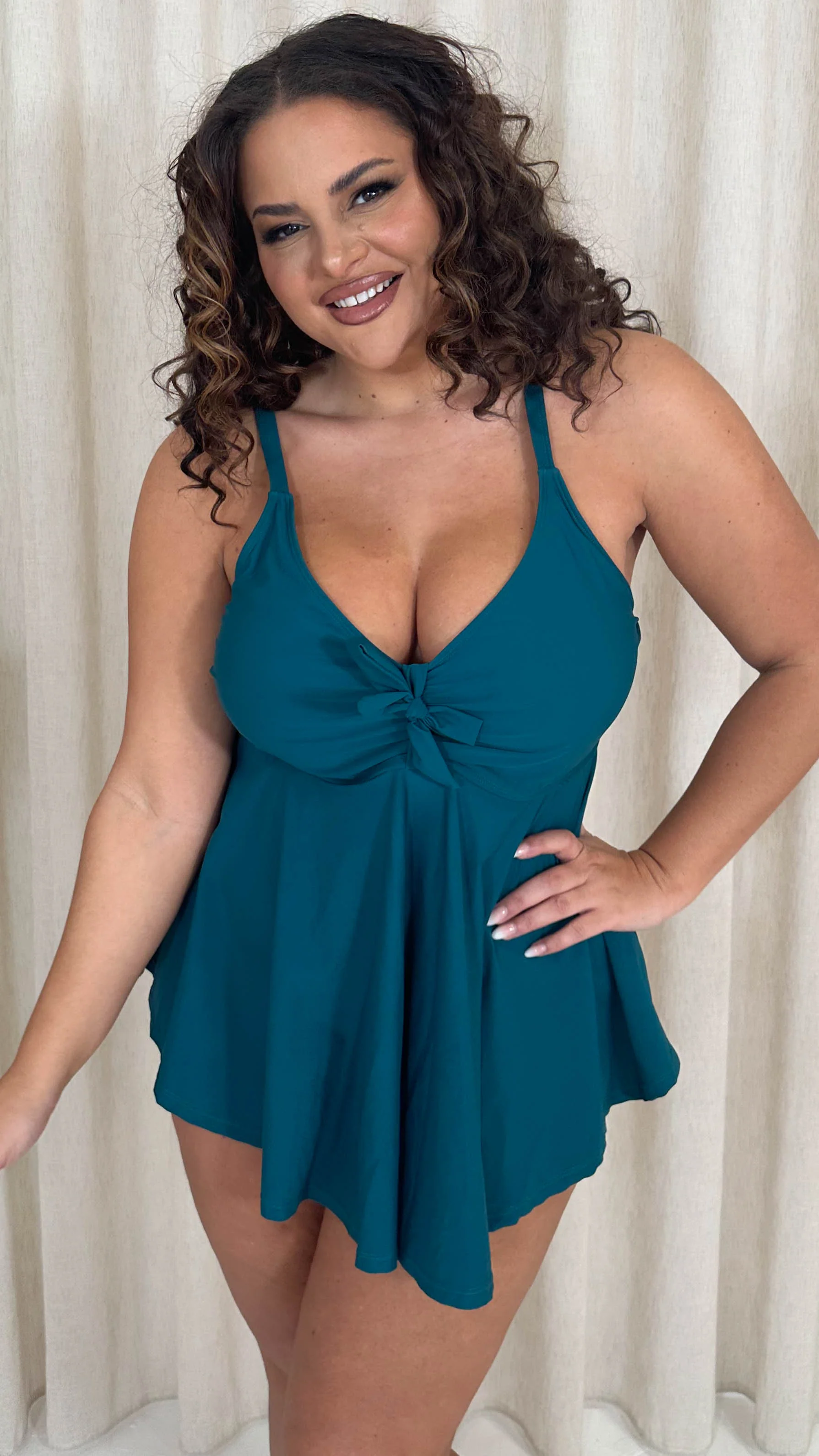 CurveWow Tie Tankini Top Teal - Image 6