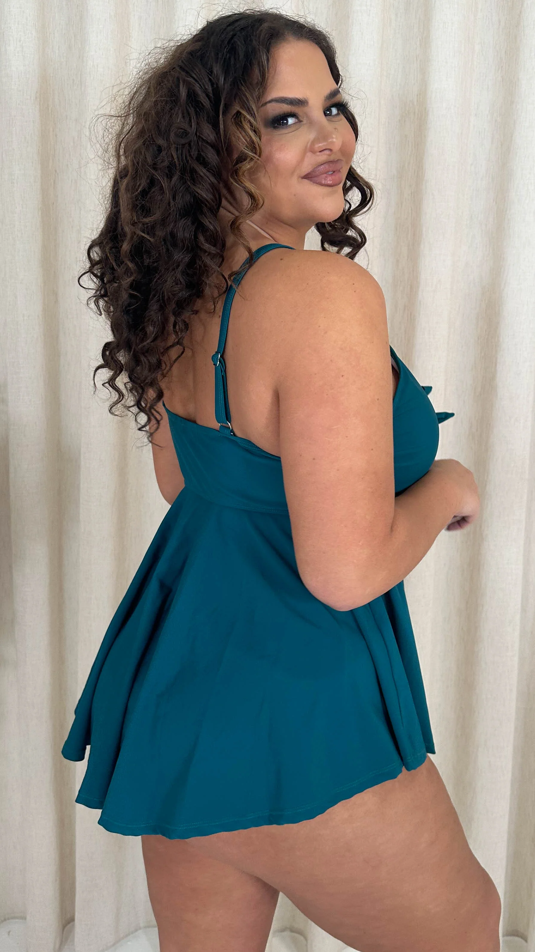CurveWow Tie Tankini Top Teal - Image 7