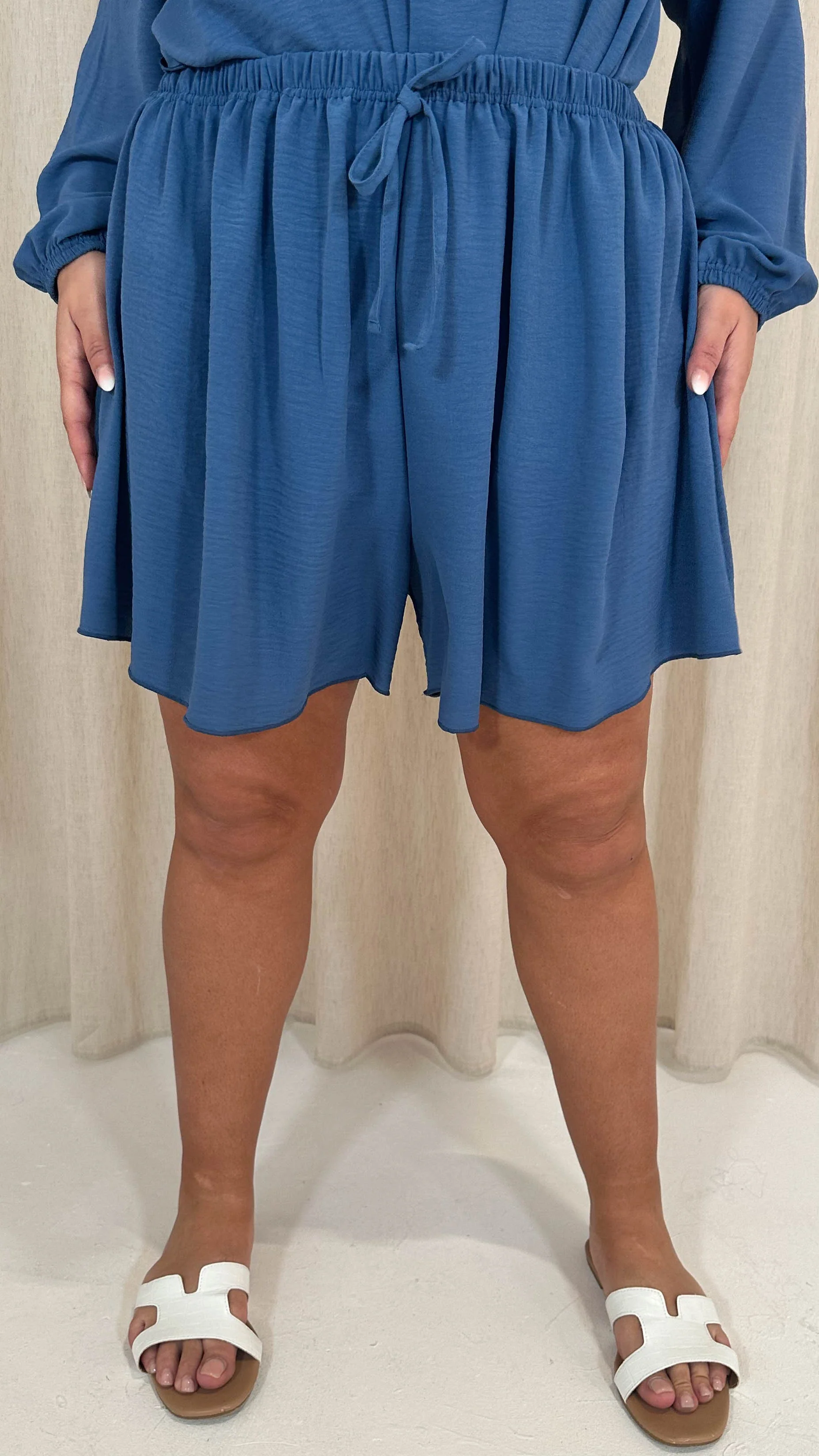 CurveWow Tie Waist Short Blue - Image 7