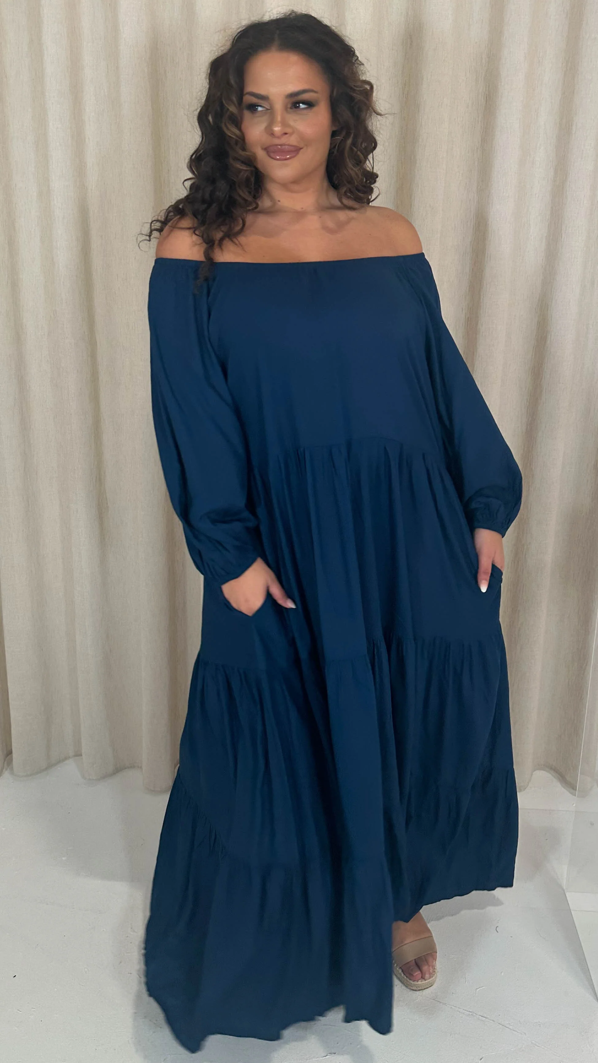 CurveWow Tiered Maxi Dress Petrol Blue - Image 2