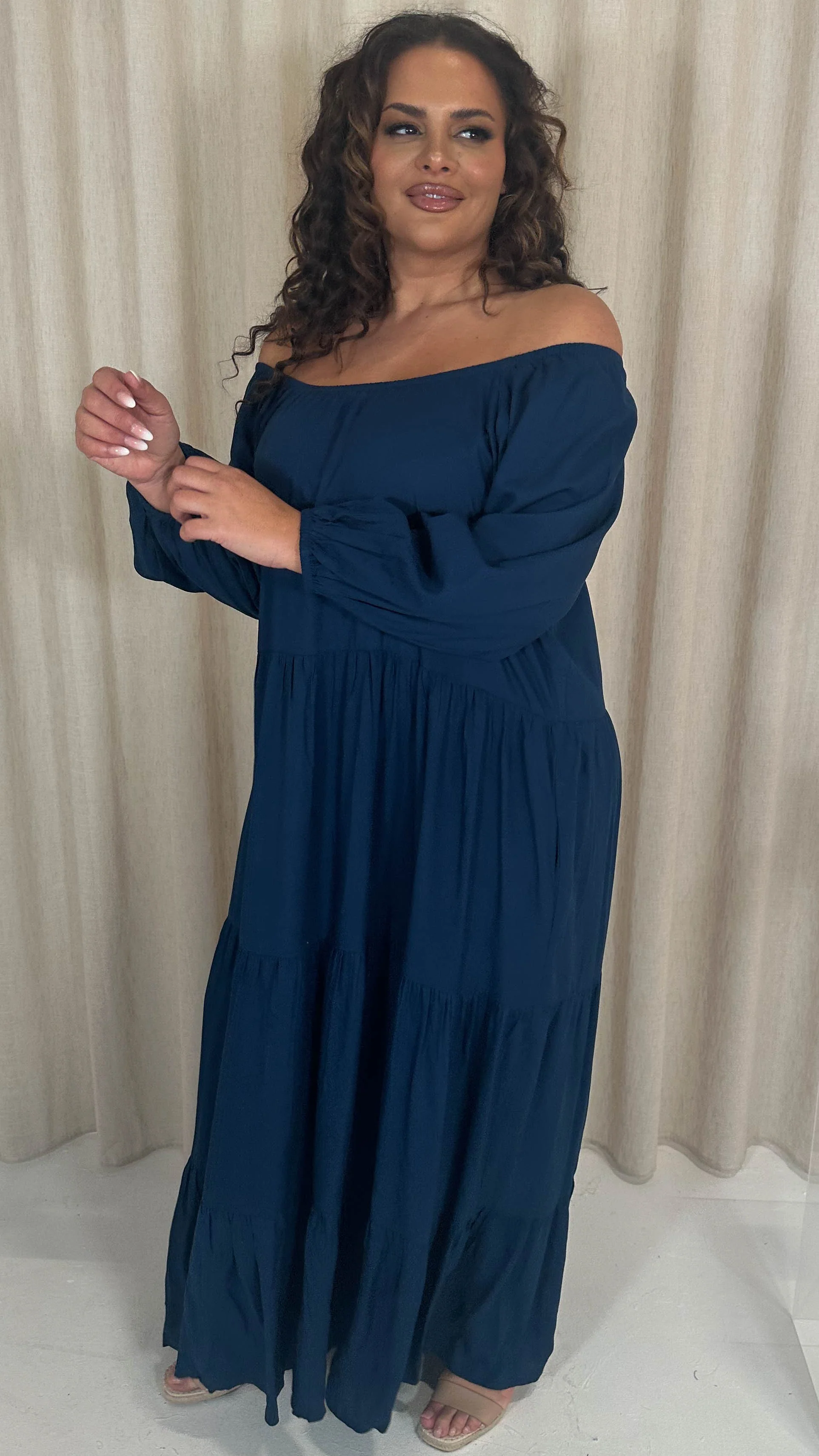 CurveWow Tiered Maxi Dress Petrol Blue - Image 6