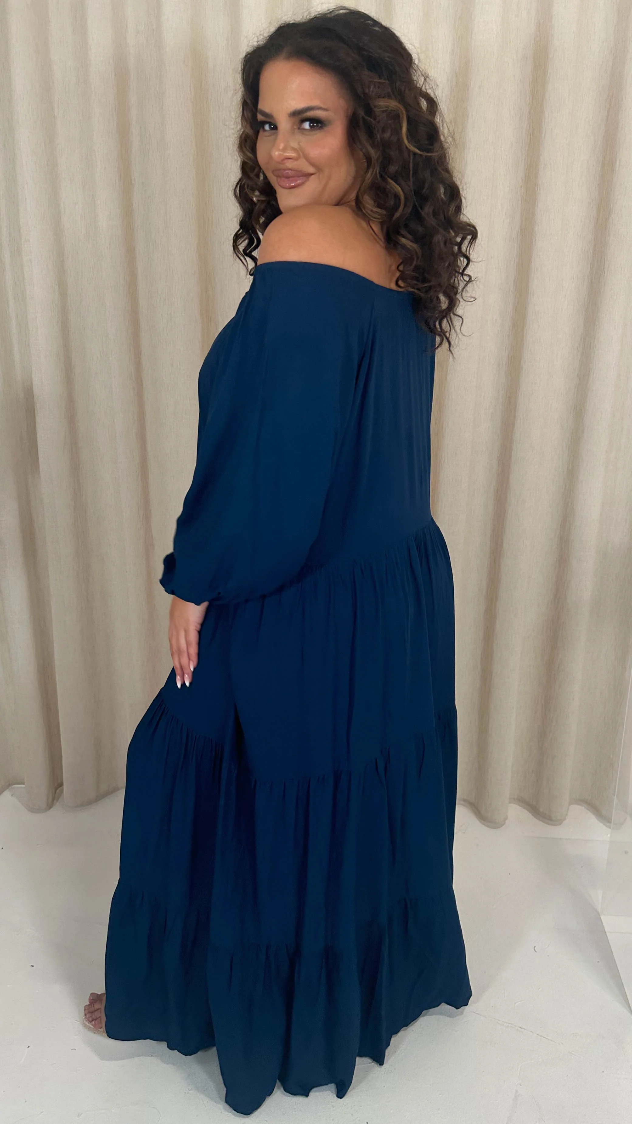 CurveWow Tiered Maxi Dress Petrol Blue - Image 7