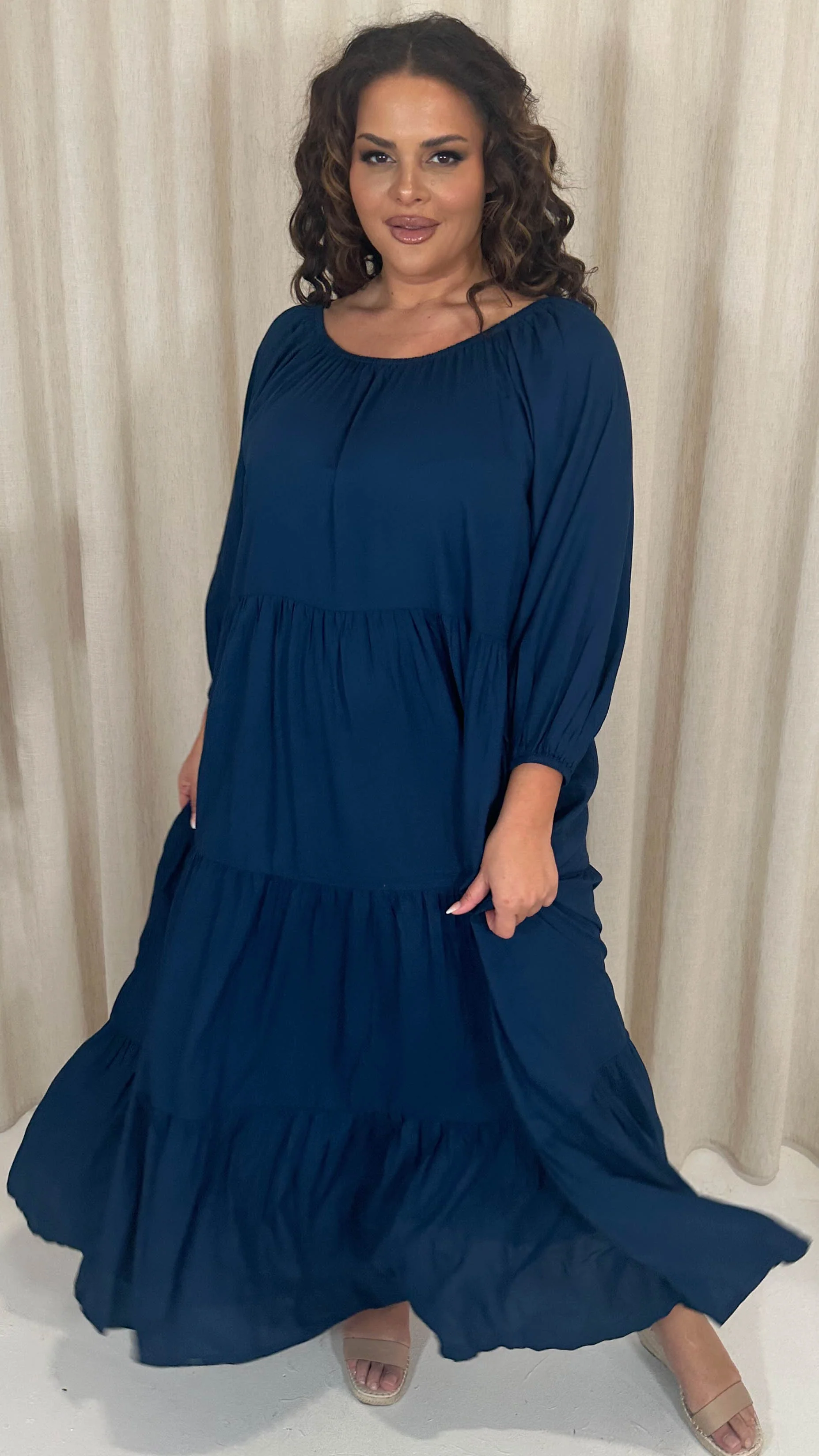 CurveWow Tiered Maxi Dress Petrol Blue - Image 8