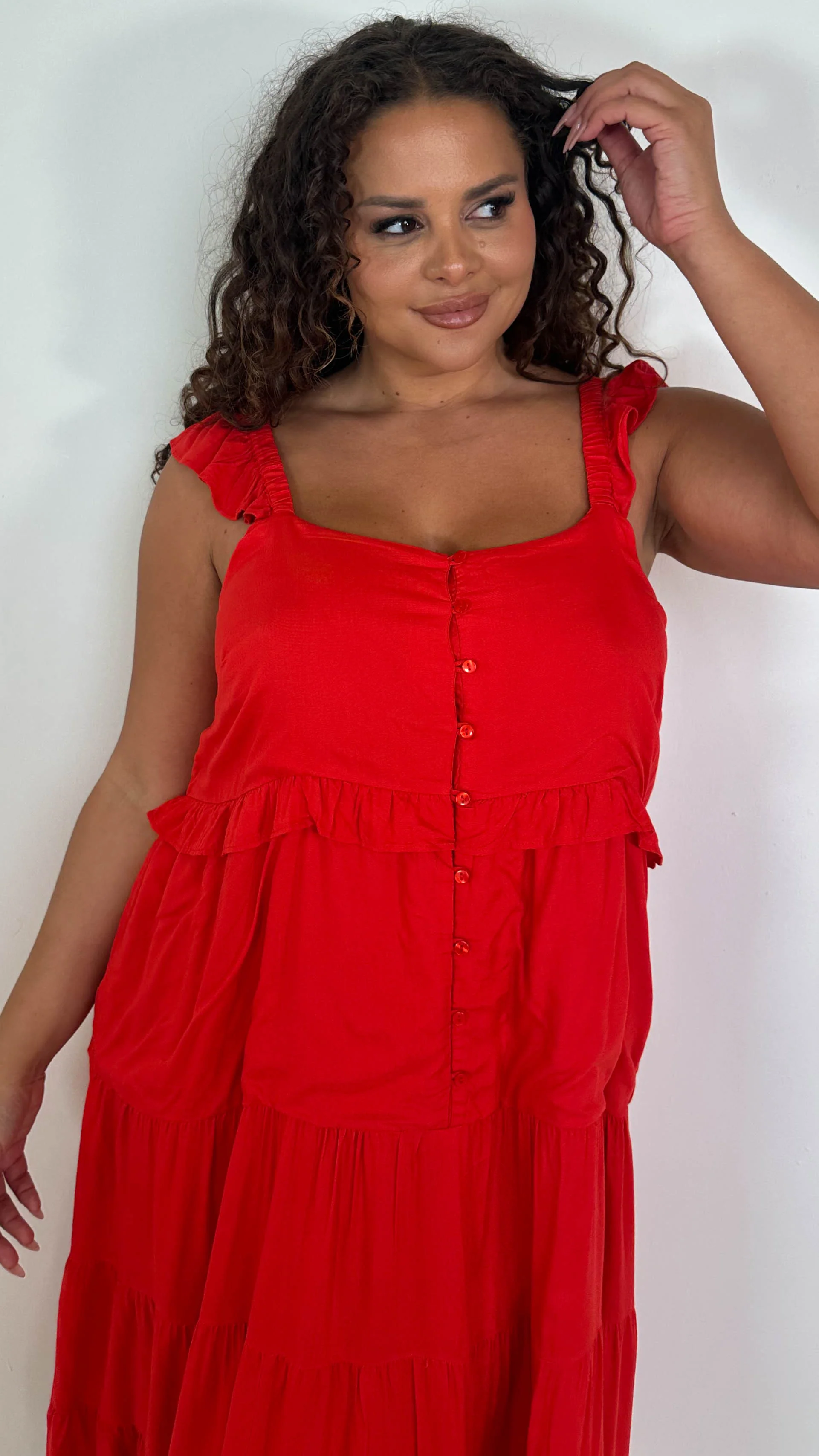 CurveWow Tiered Maxi Dress Red - Image 2