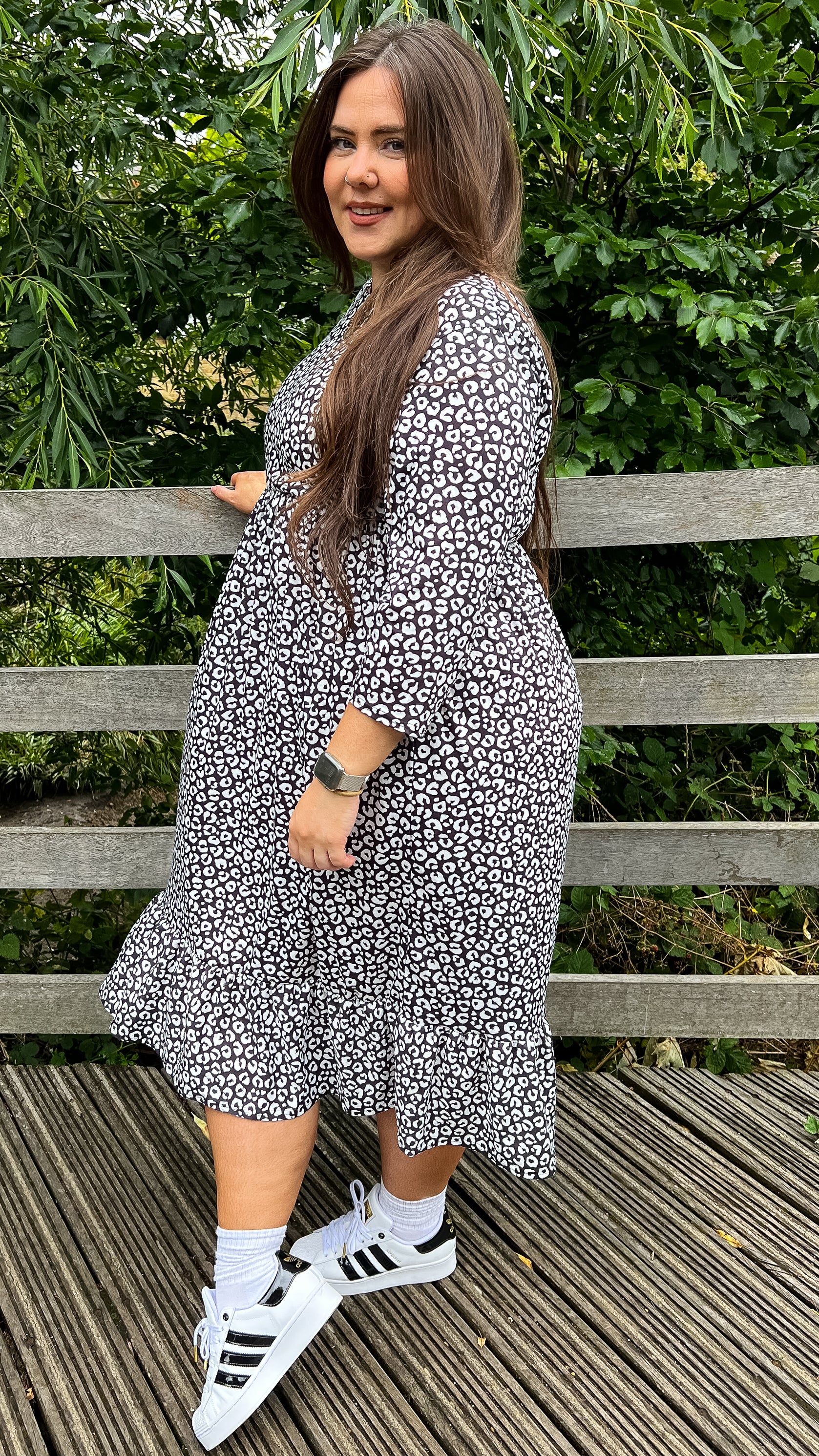 CurveWow Tiered Smock Dress Black Base Animal - Image 3