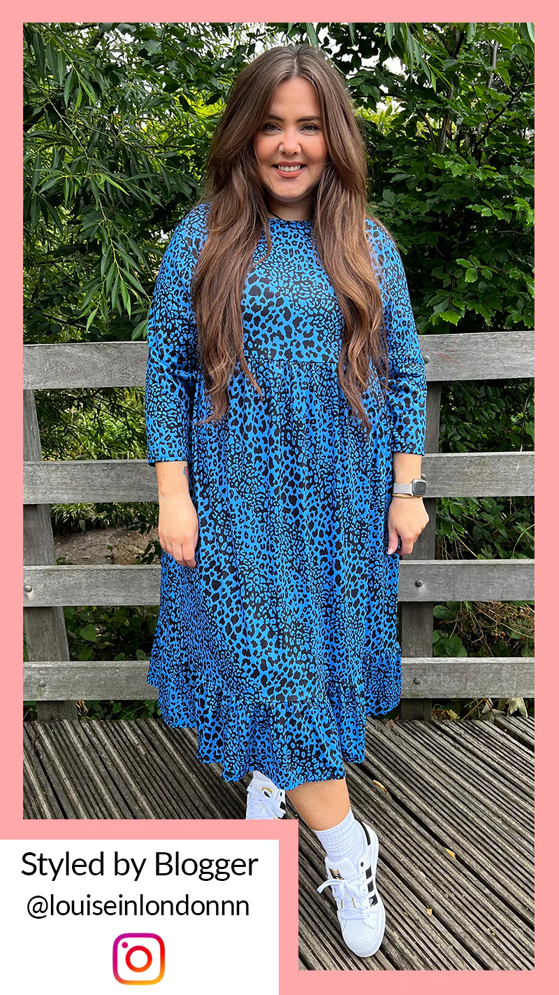 CurveWow Tiered Smock Dress Blue Animal - Image 2