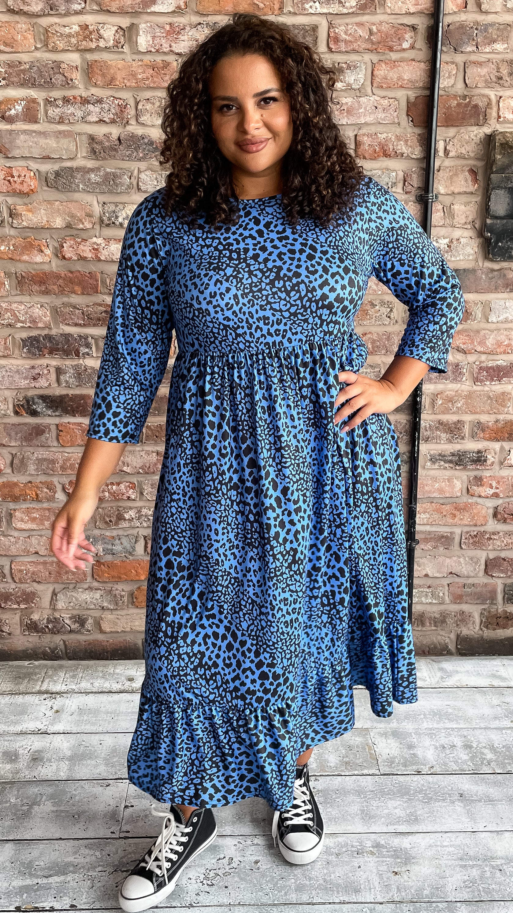 CurveWow Tiered Smock Dress Blue Animal - Image 7