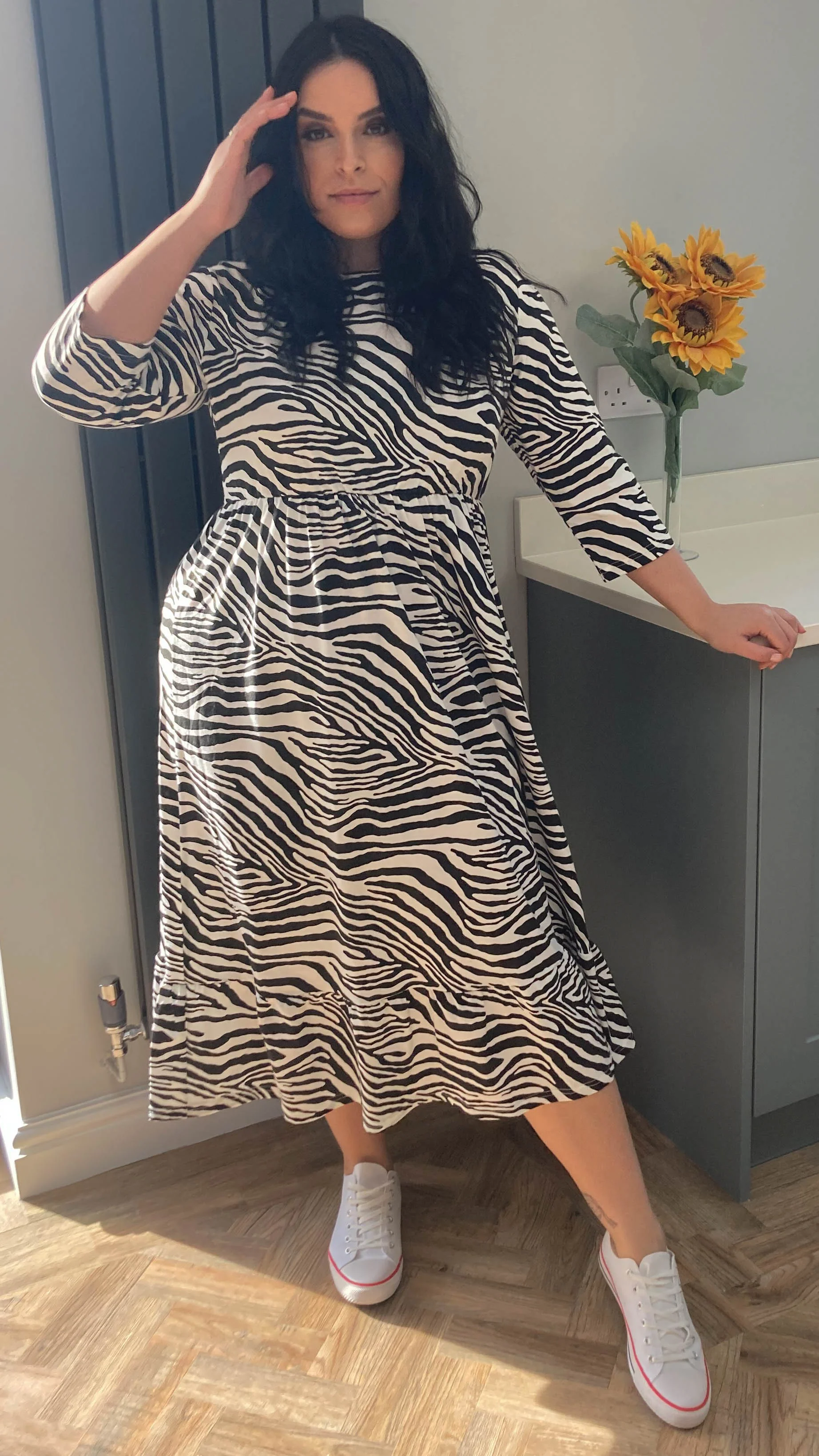 CurveWow Tiered Smock Dress Zebra Print - Image 3