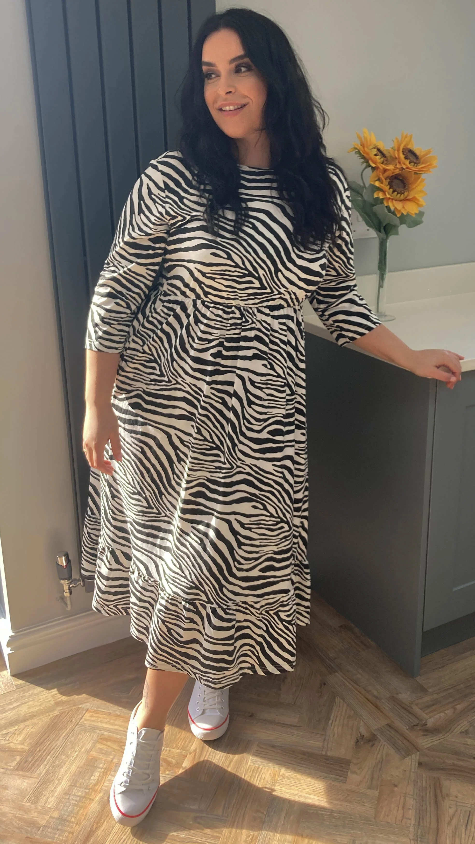 CurveWow Tiered Smock Dress Zebra Print - Image 4