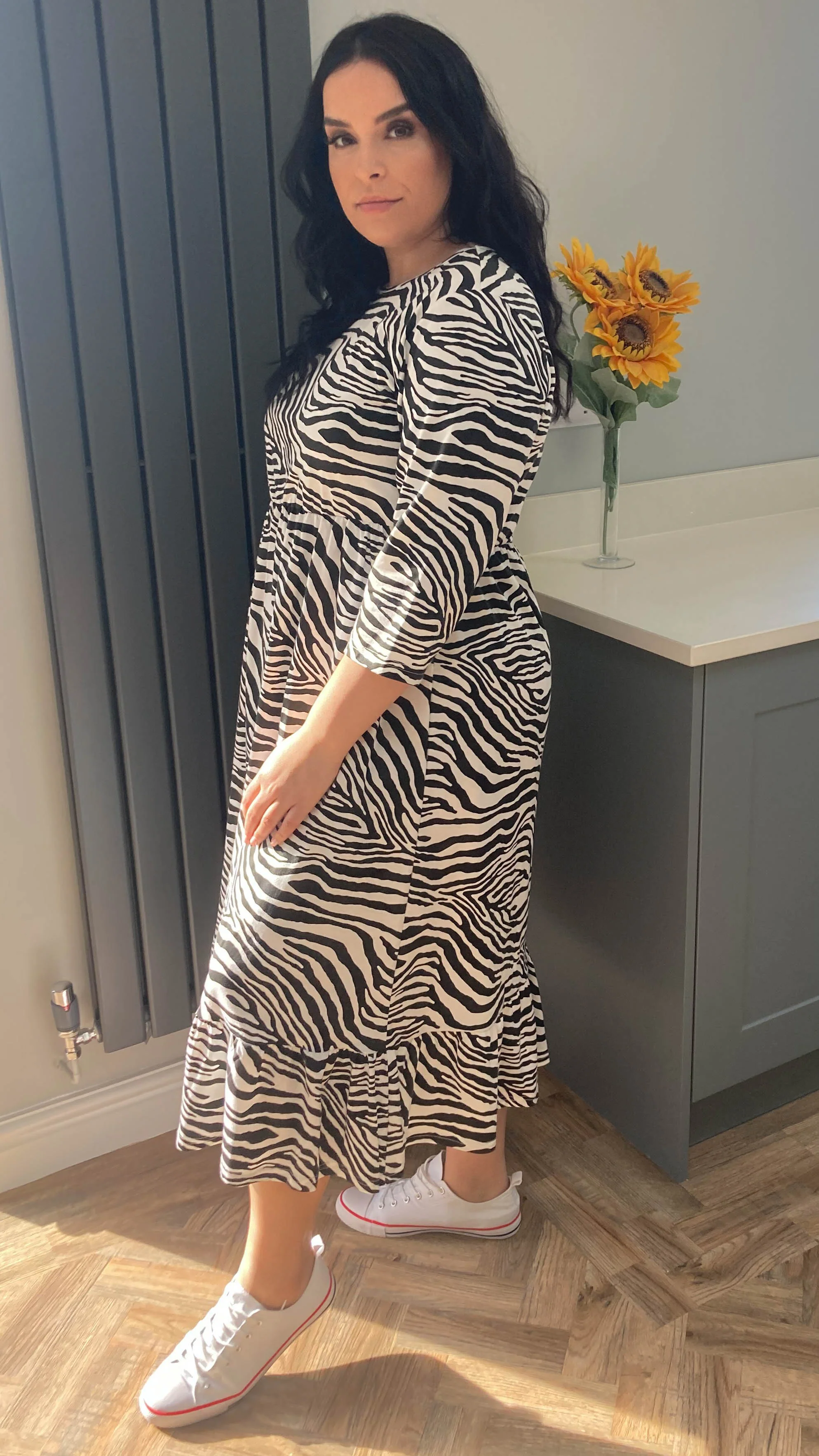 CurveWow Tiered Smock Dress Zebra Print - Image 7