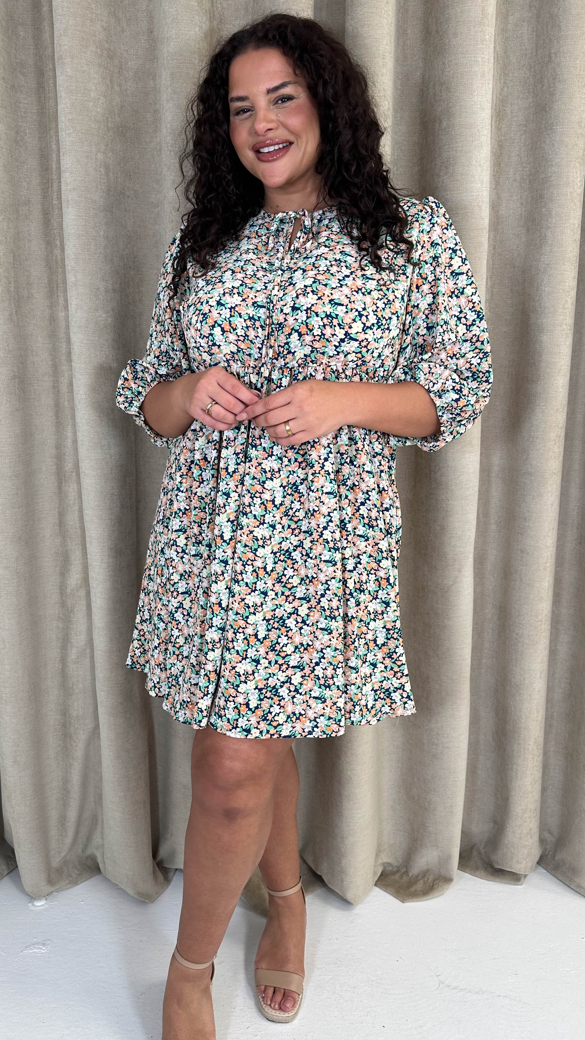 CurveWow Printed Smock Dress Multi Floral - Image 7