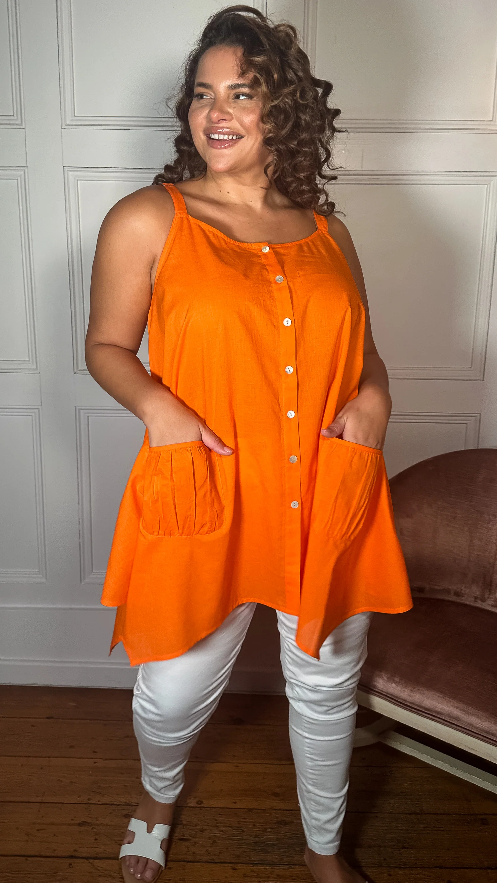 CurveWow Trapeze Button Pocket Vest Orange - Image 4