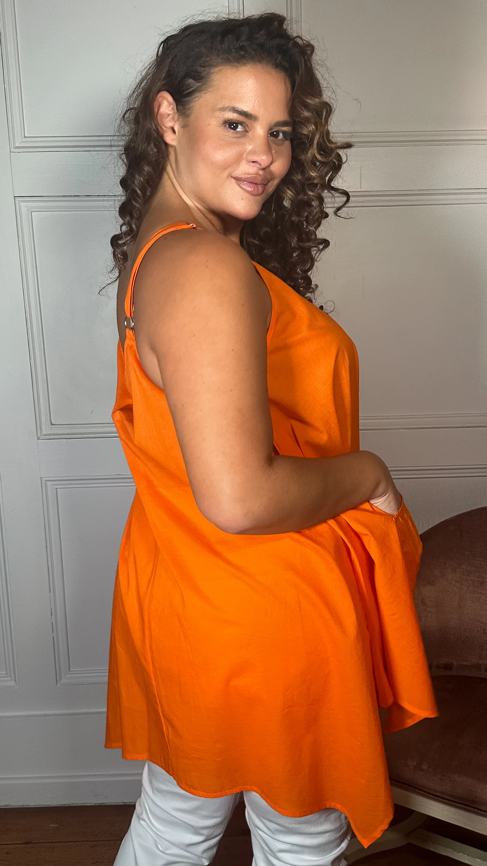 CurveWow Trapeze Button Pocket Vest Orange - Image 5