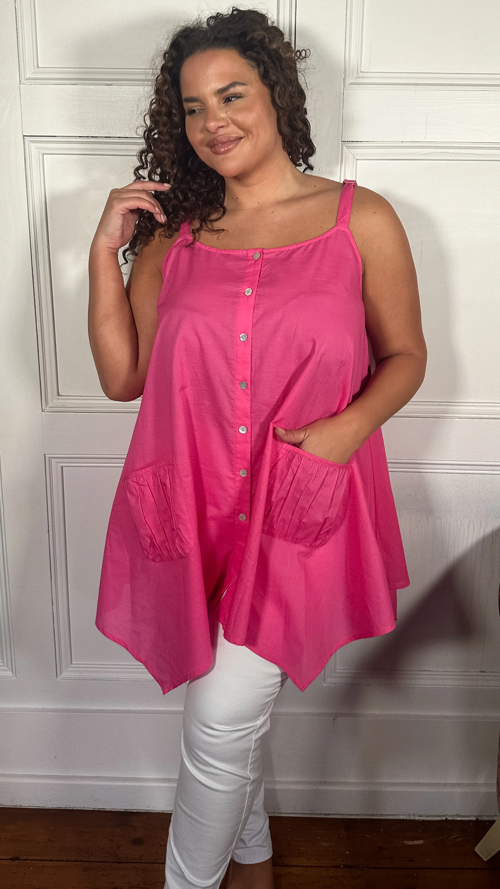 CurveWow Trapeze Button Pocket Vest Pink - Image 3