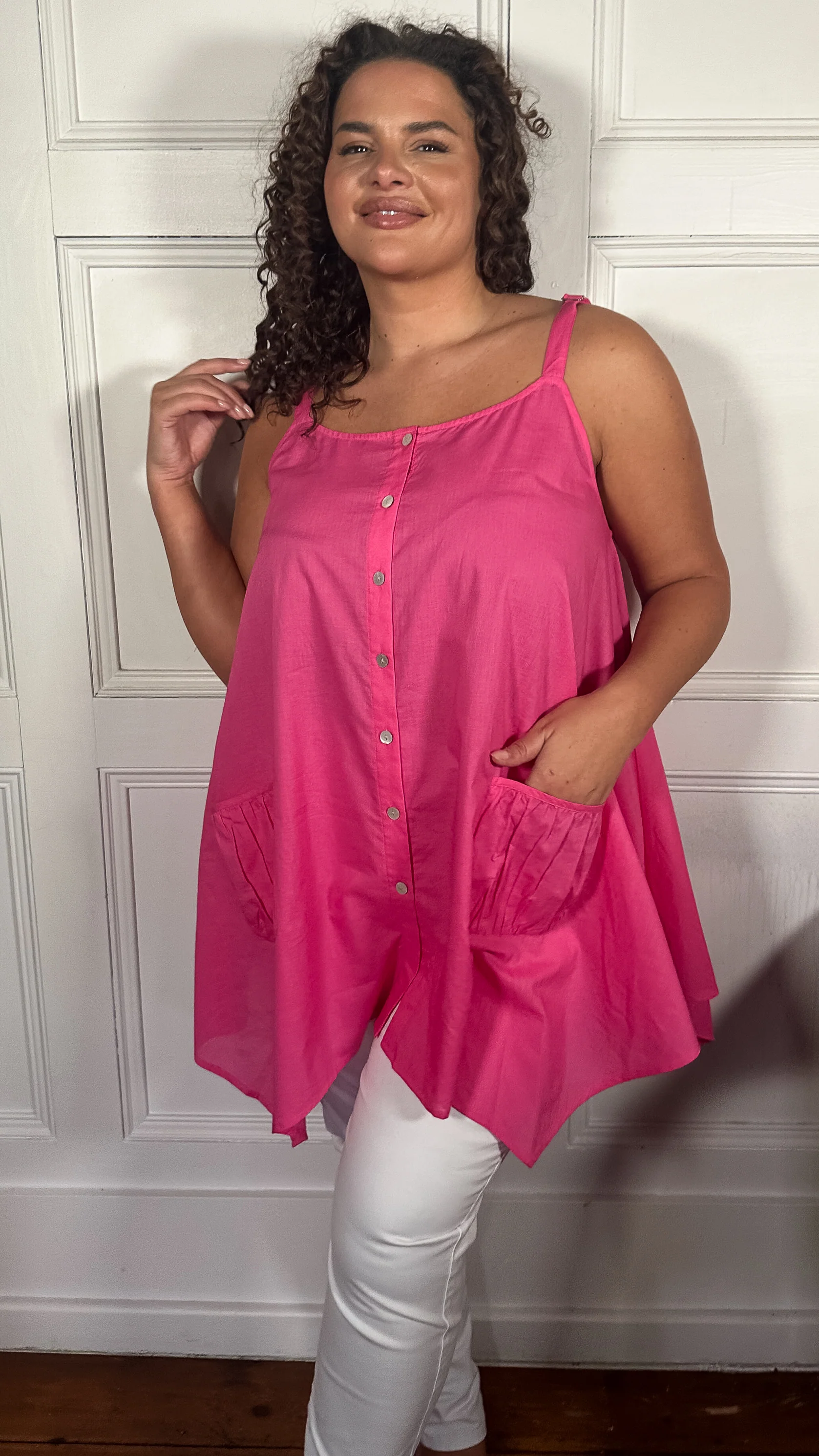 CurveWow Trapeze Button Pocket Vest Pink - Image 4