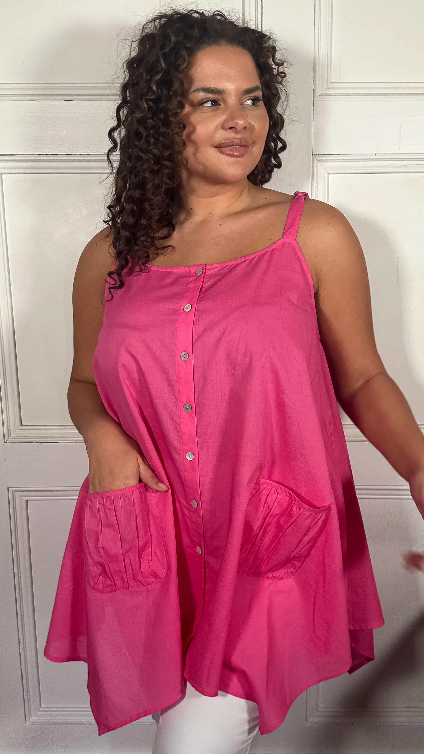 CurveWow Trapeze Button Pocket Vest Pink - Image 6