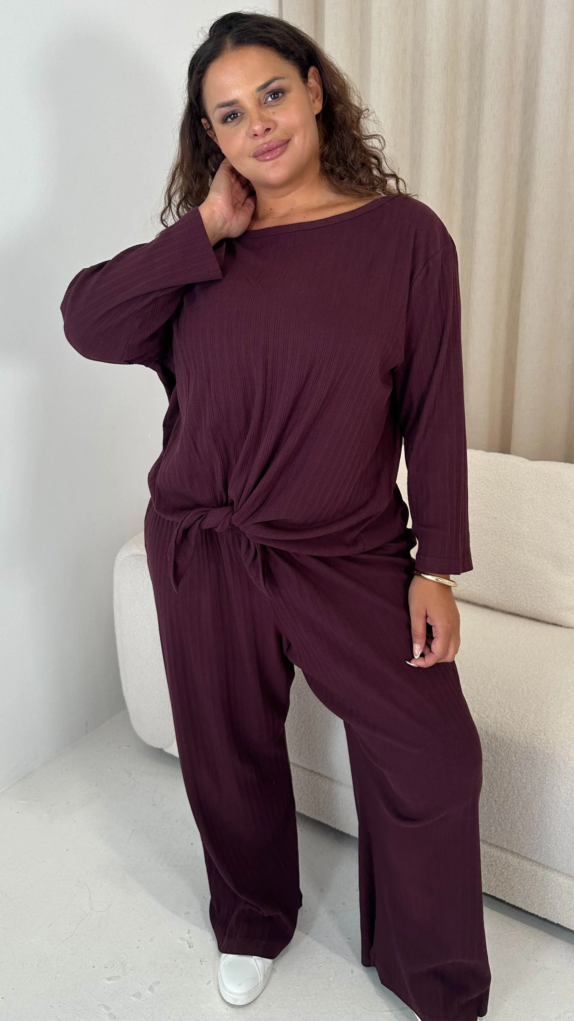 CurveWow Knot Front Lounge Set Wine - Image 6