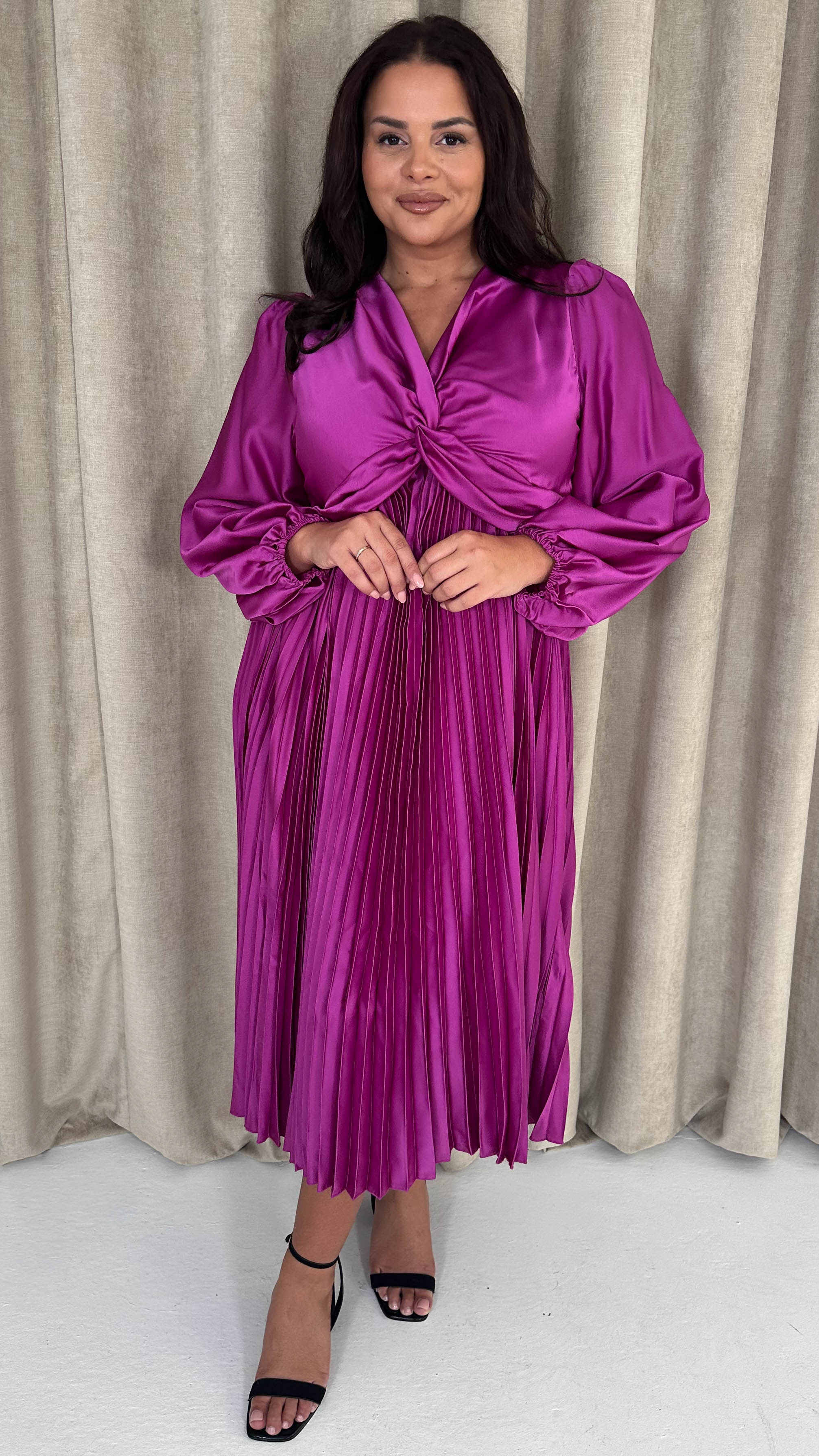 CurveWow Twist Front Satin Midi Purple - Image 4