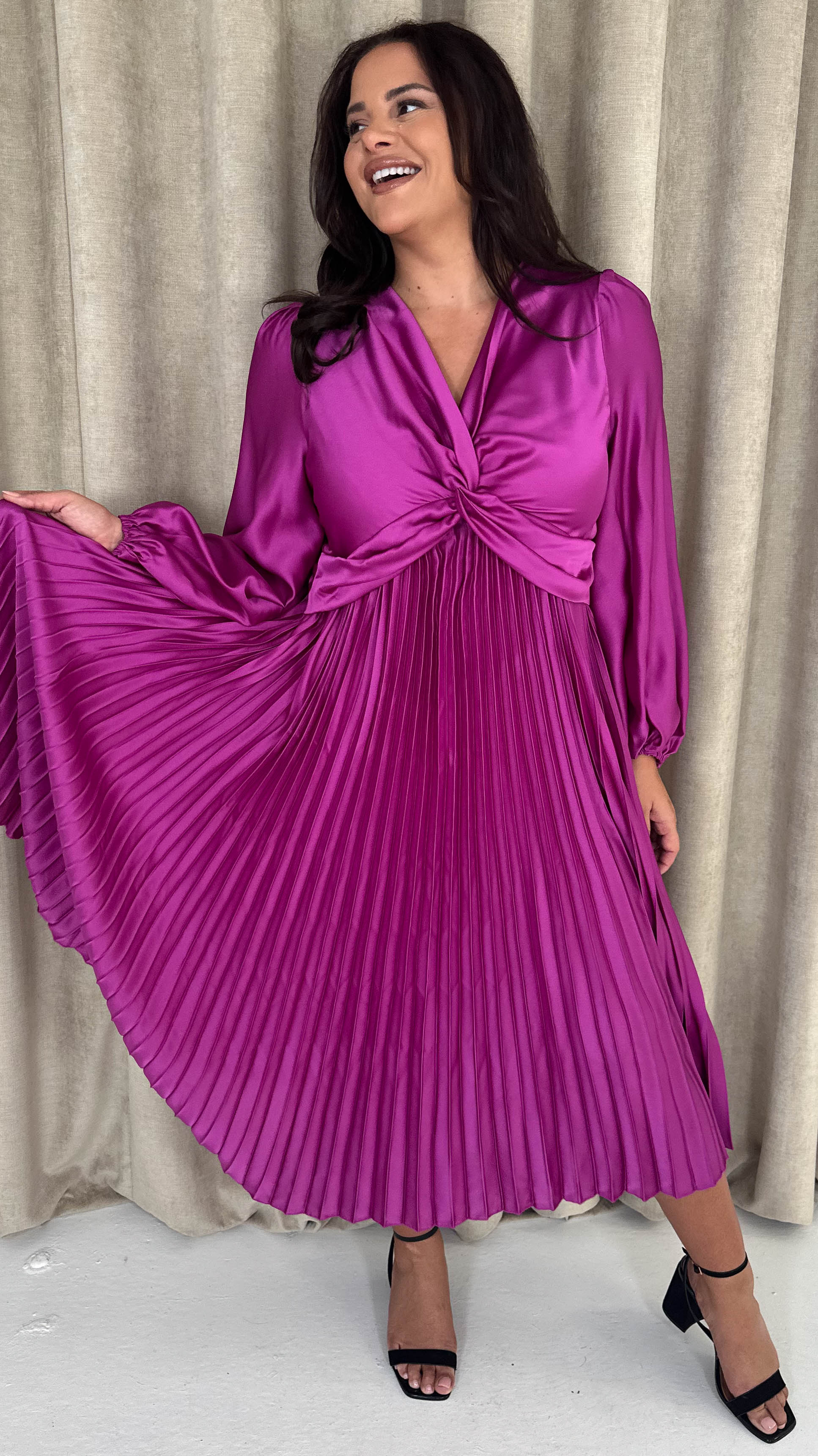 CurveWow Twist Front Satin Midi Purple - Image 5