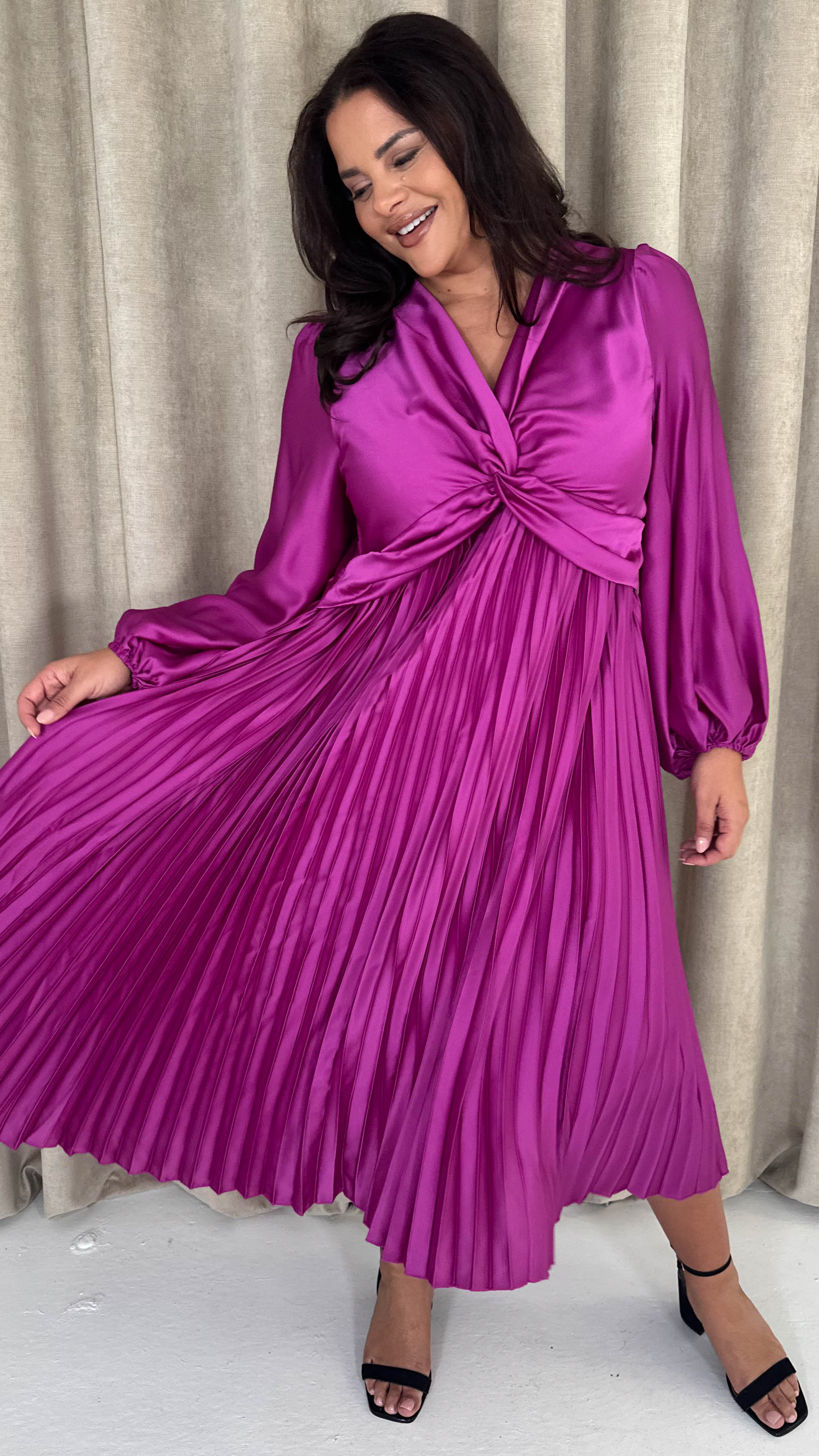 CurveWow Twist Front Satin Midi Purple - Image 6