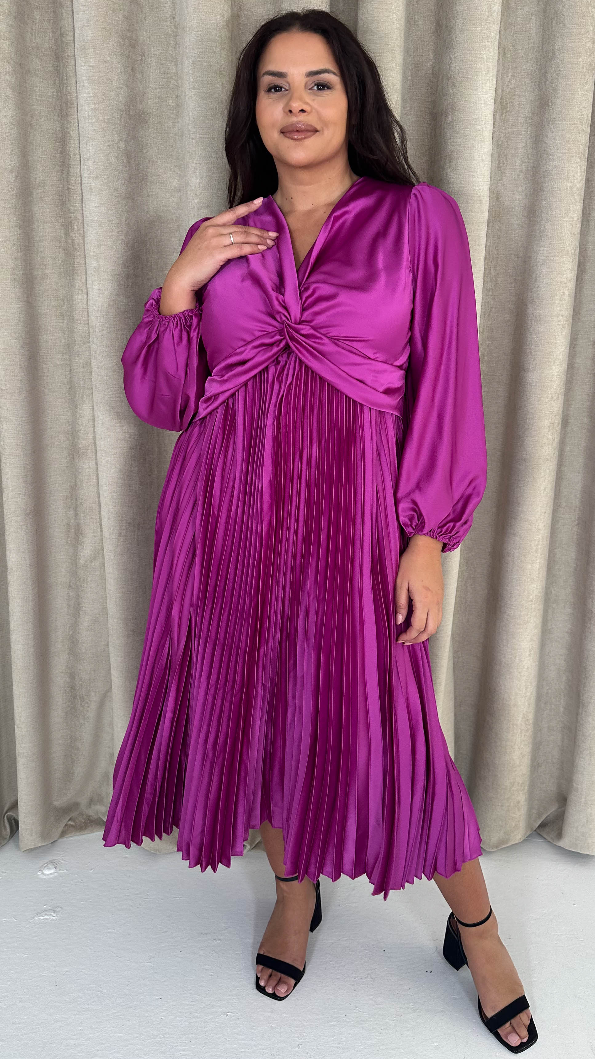 CurveWow Twist Front Satin Midi Purple - Image 7