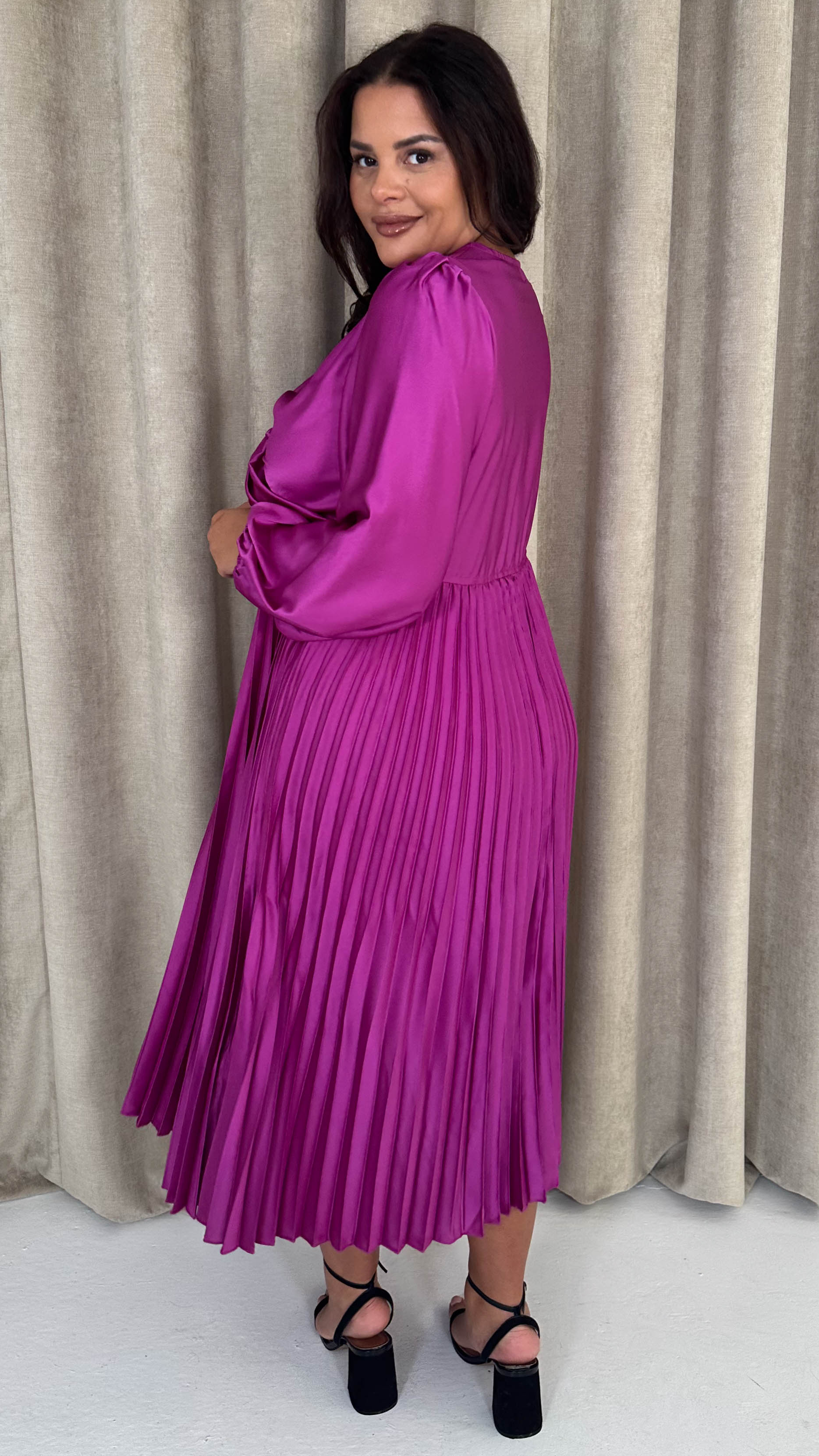 CurveWow Twist Front Satin Midi Purple - Image 8