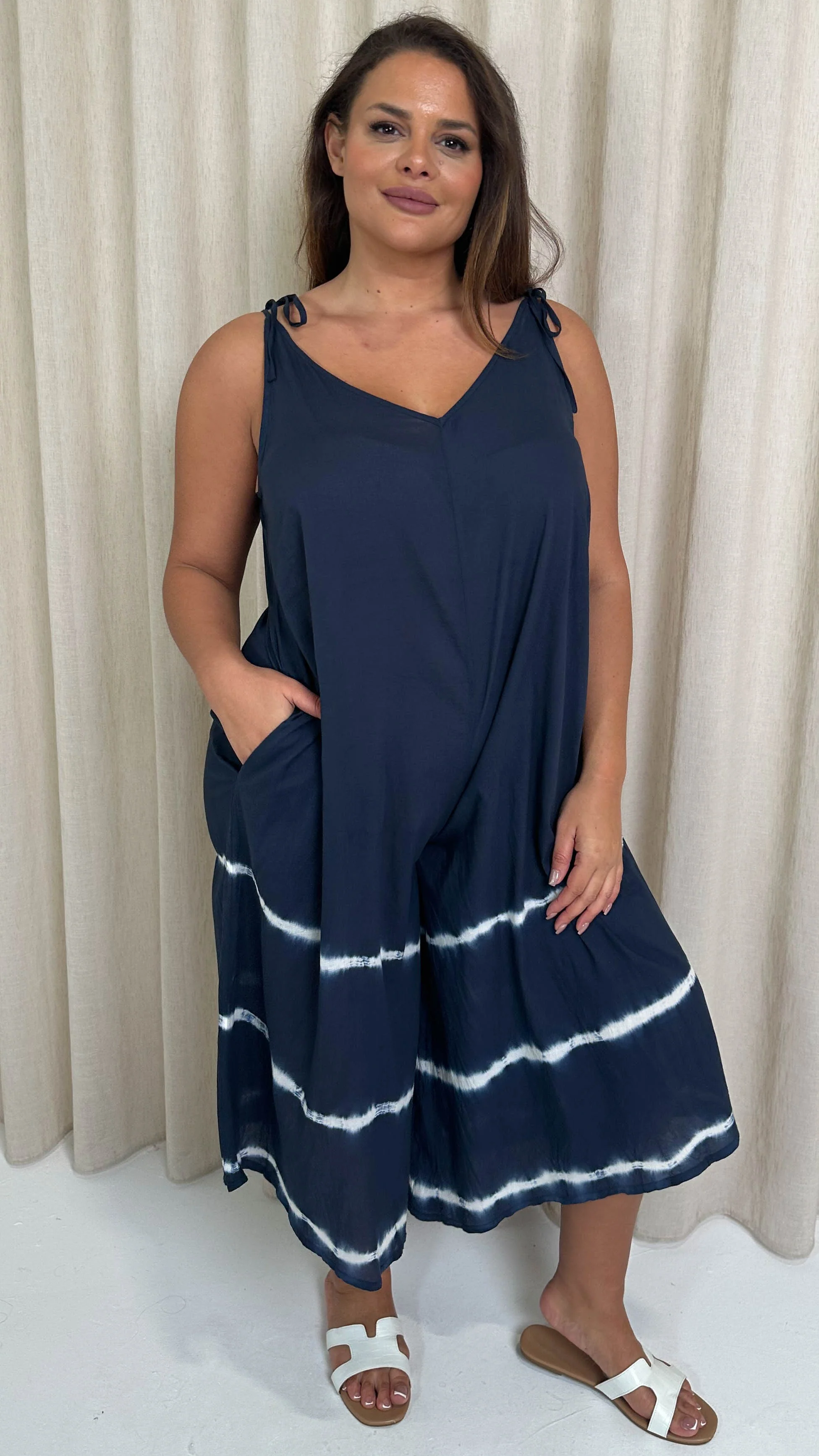 CurveWow Tye Dye Jumpsuit Navy - Image 3
