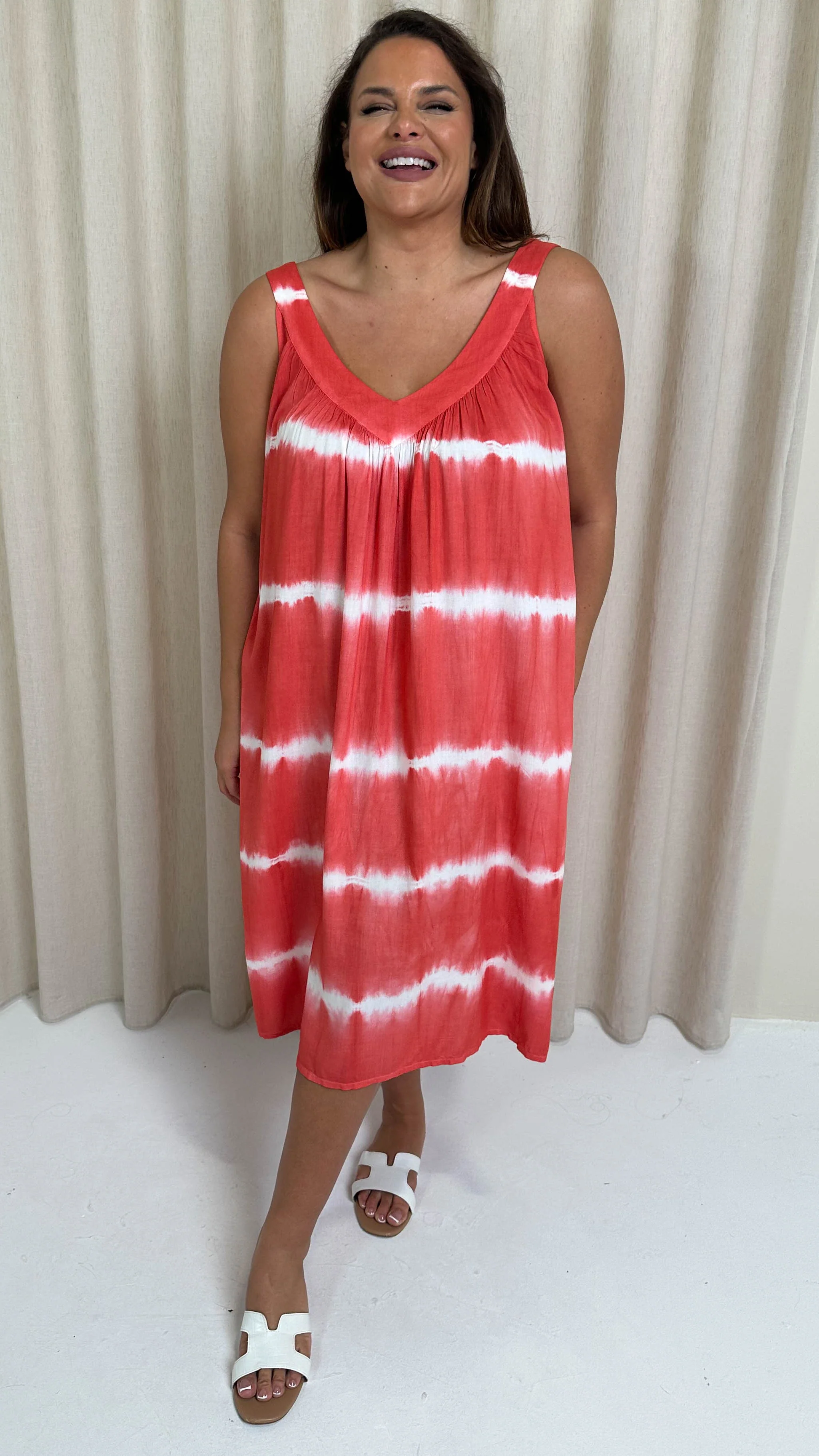 CurveWow Tye Dye Sun Dress Salmon - Image 5